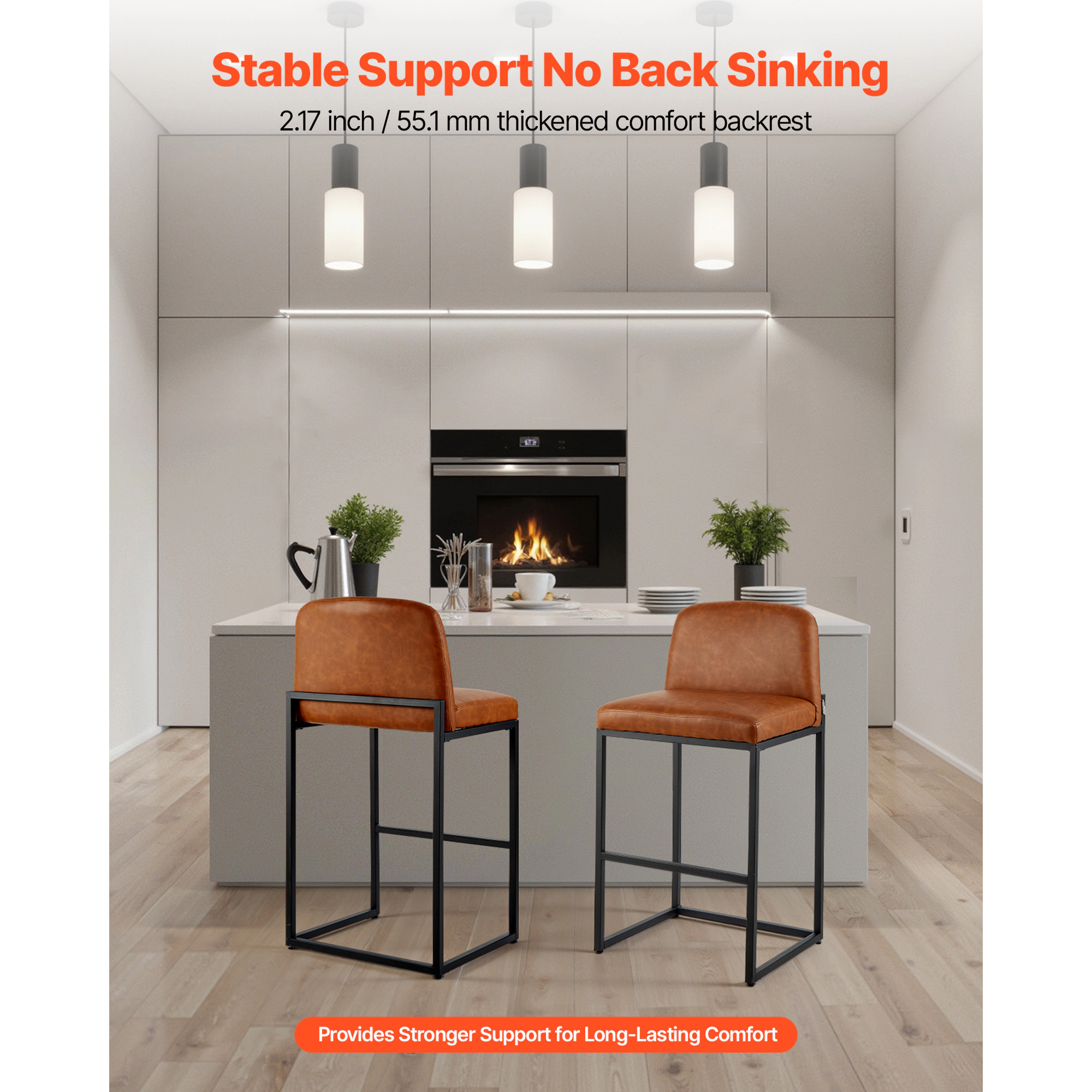 HONGGE Counter Height Bar Stools with Backrest Metal Bar Chair for Kitchen Dining Room