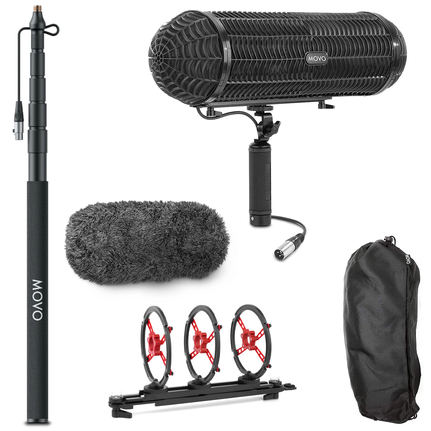 Movo Location Sound Production Bundle for Shotgun Microphones - Includes 9.8-foot CMP-17C Boom Pole with Integrated XLR
