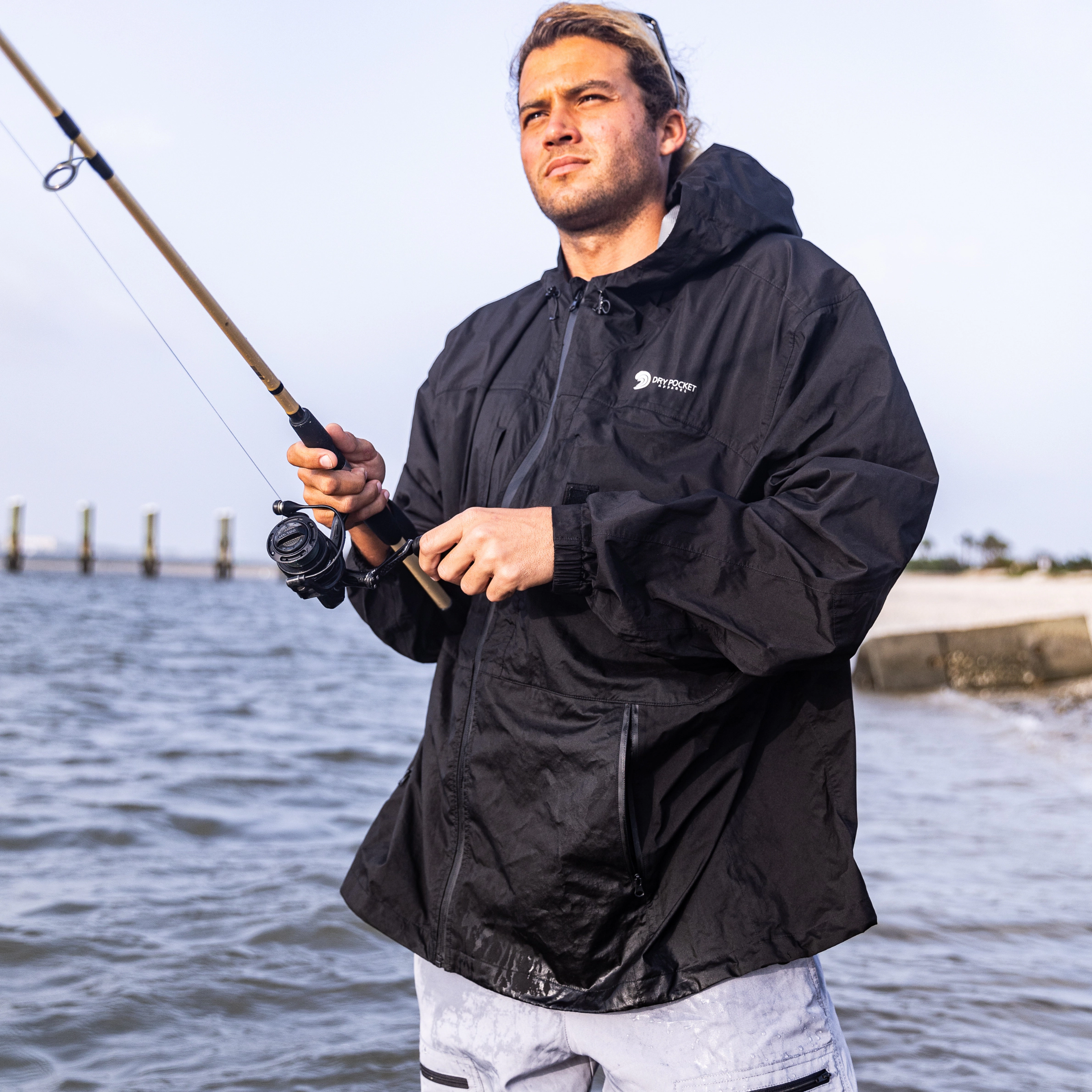 Dry Pocket Men's Light Weight Rain Jacket With Waterproof Pockets