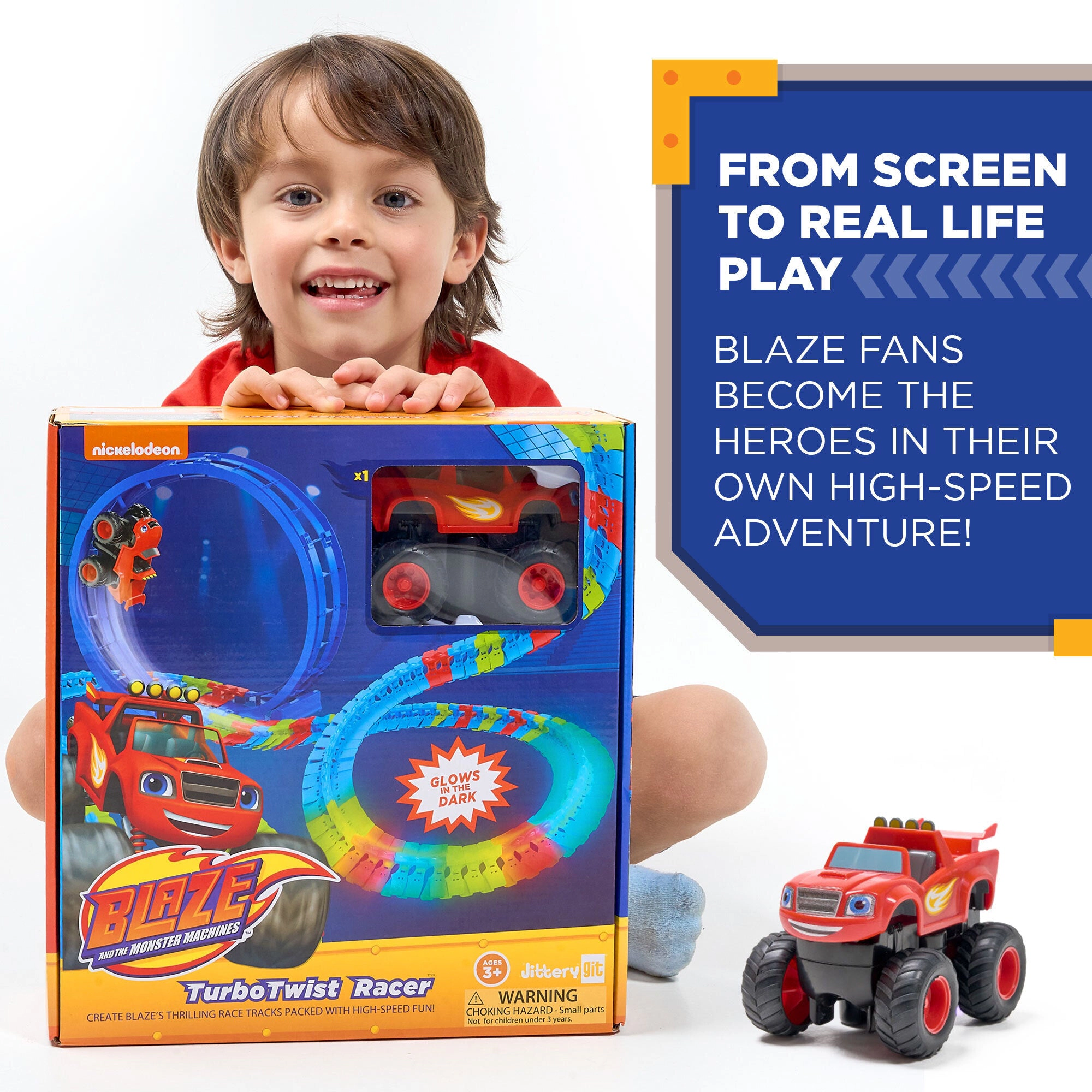 Nickelodeon Blaze Kids TurboTwist Glow Race Track Set - 117 Pieces with Rechargeable Blaze Car