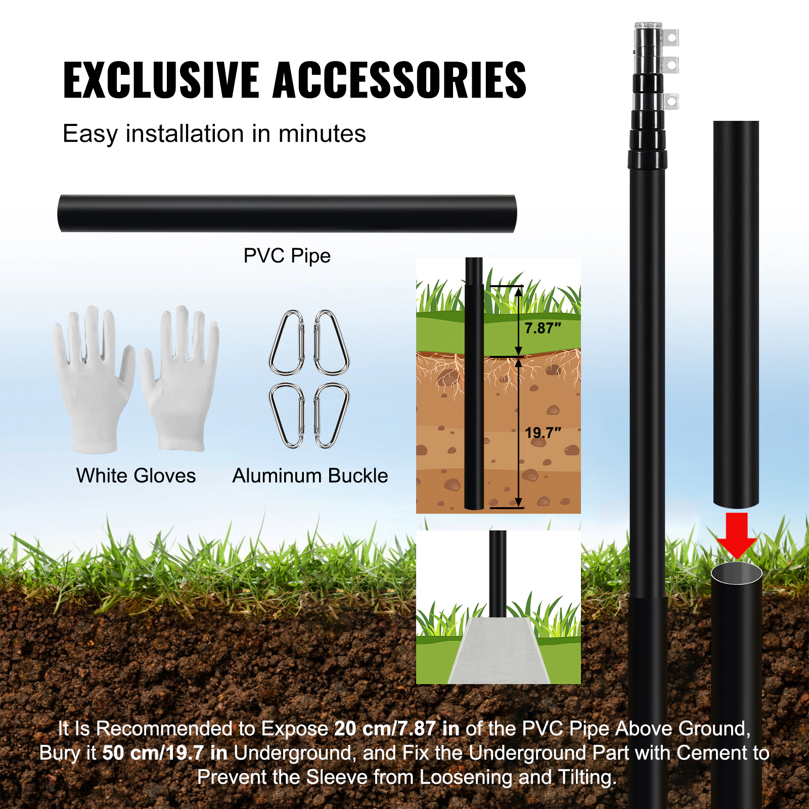 HONGGE Telescoping Flag pole Kit Heavy Duty Aluminum Alloy in Ground Flag Poles for Outside 3 Display Modes Flagpole