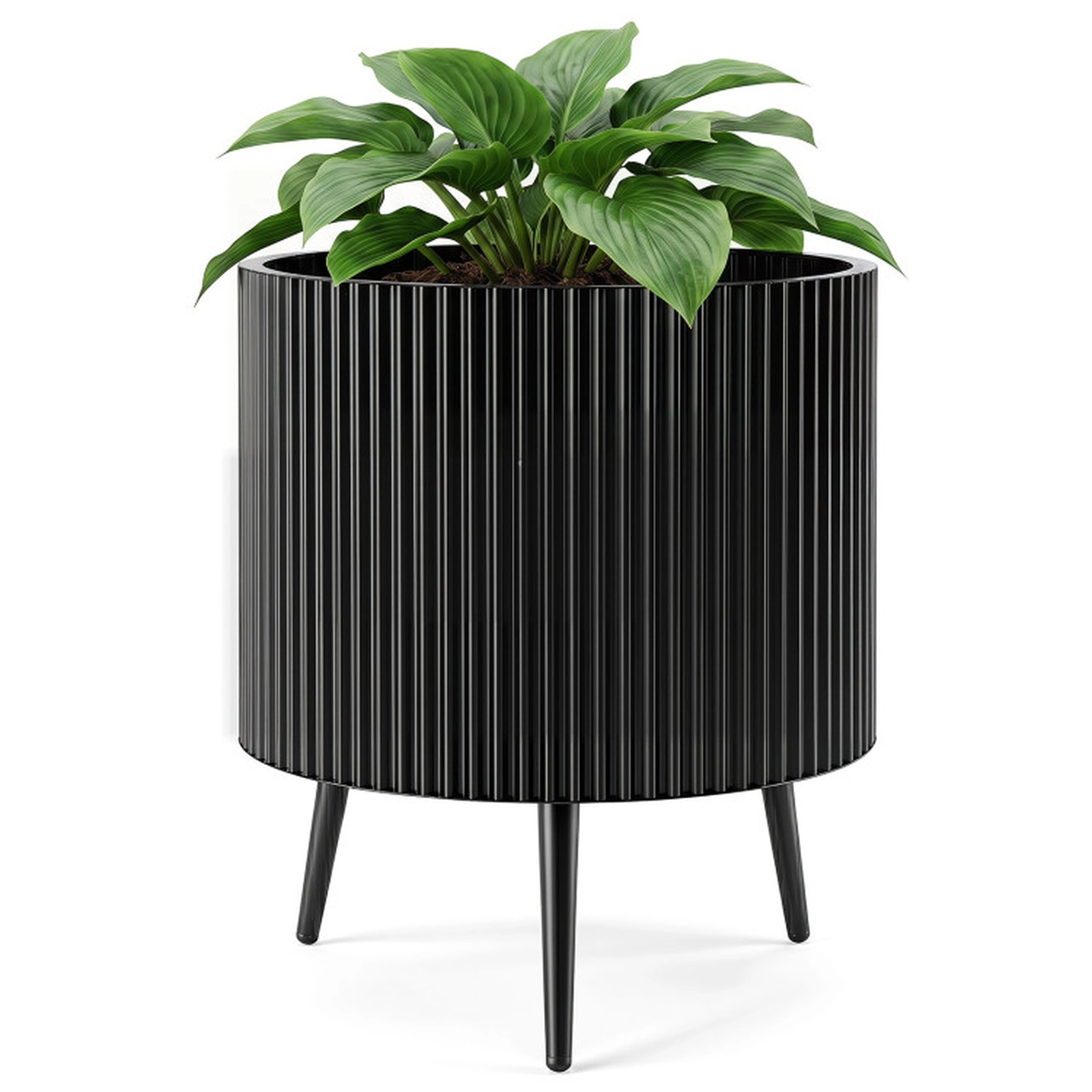 SUGIFT Fluted Alloy Metal Plant Pot with Stand 110-lb Capacity 14 x 21 in 16.5 x 22 in 20 x 23 in 1-Piece Black