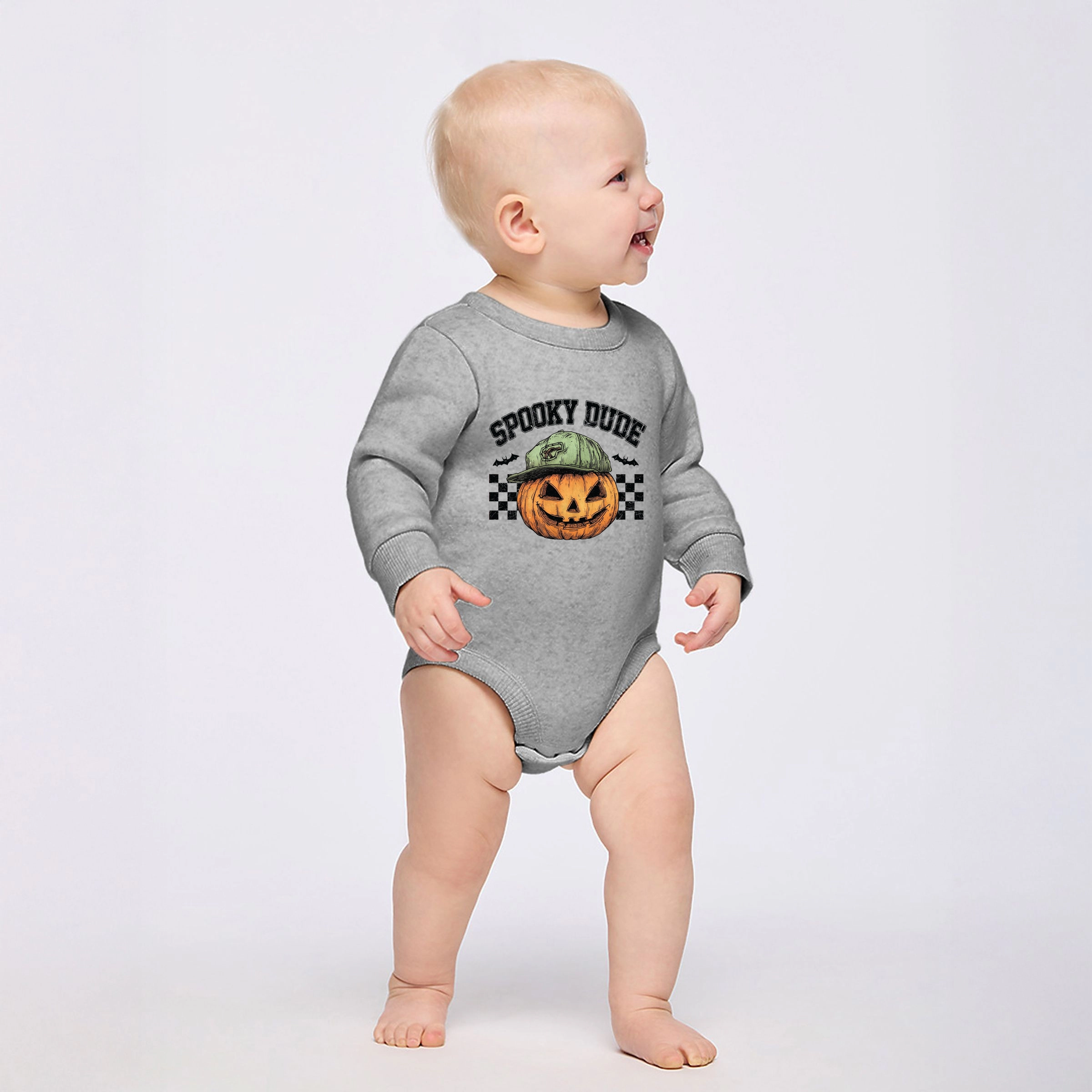 The Juniper Shop - Infant Fleece BodySuit Spooky Dude Checkered Pumpkin