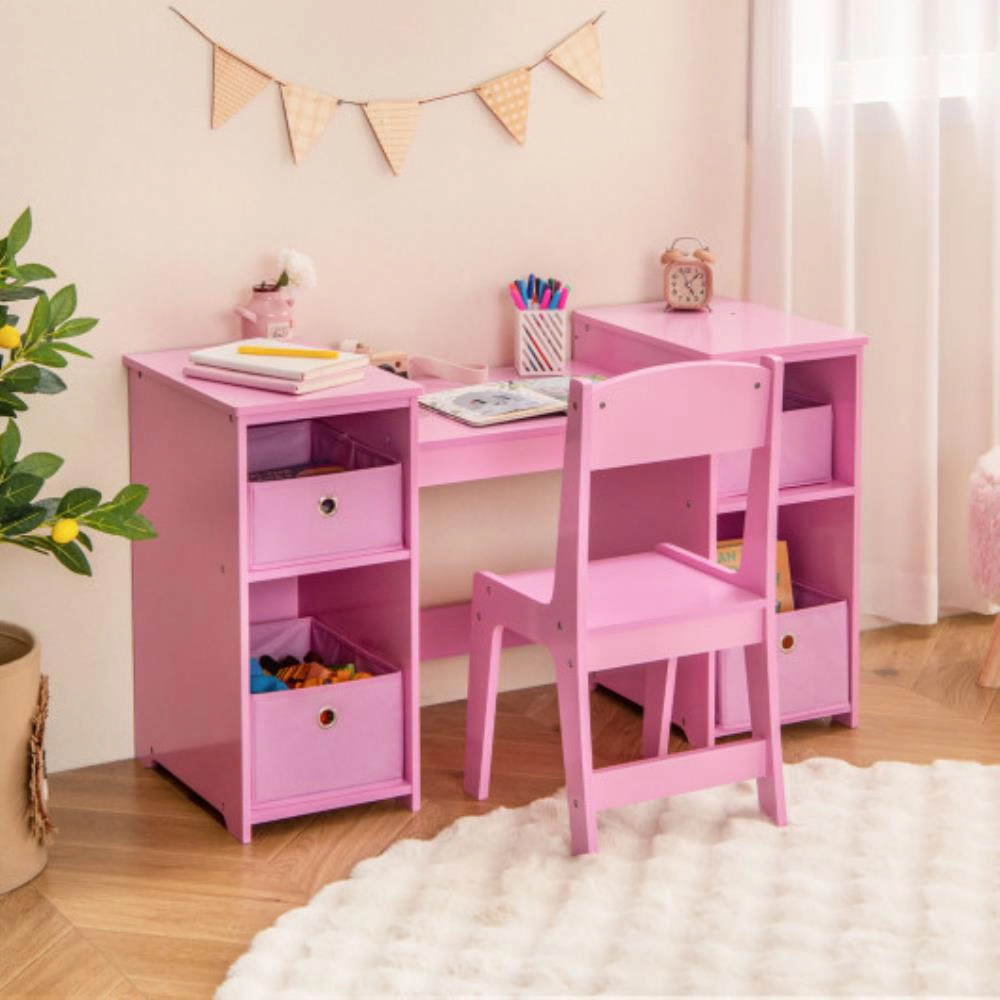 Hivvago Kids Vanity Table And Chair Set With Removable Mirrors 4 Storage Bins