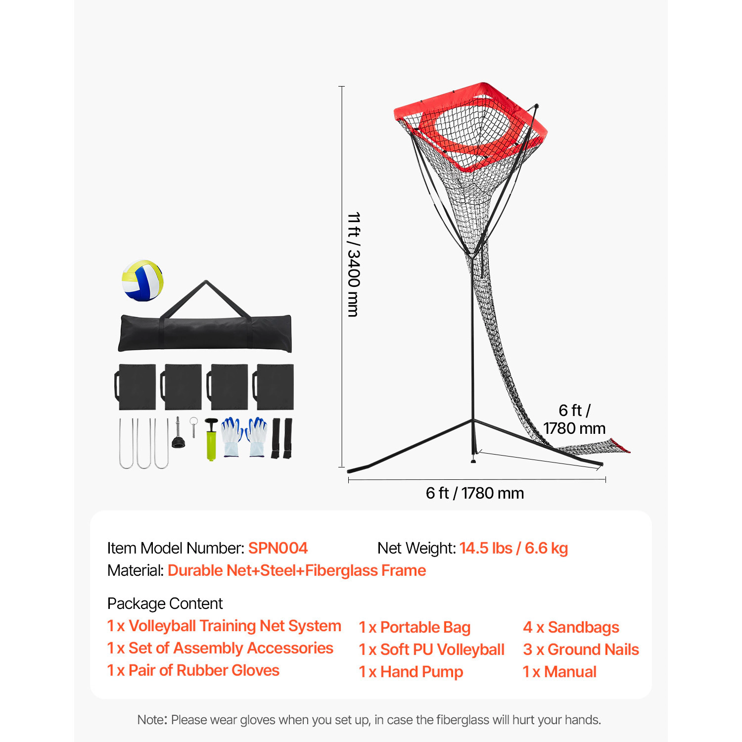 HONGGE Volleyball Setter Training Target Net, Angle & Height Adjustable 7.5-11.5 ft, Portable Trainer with Ball & Pump