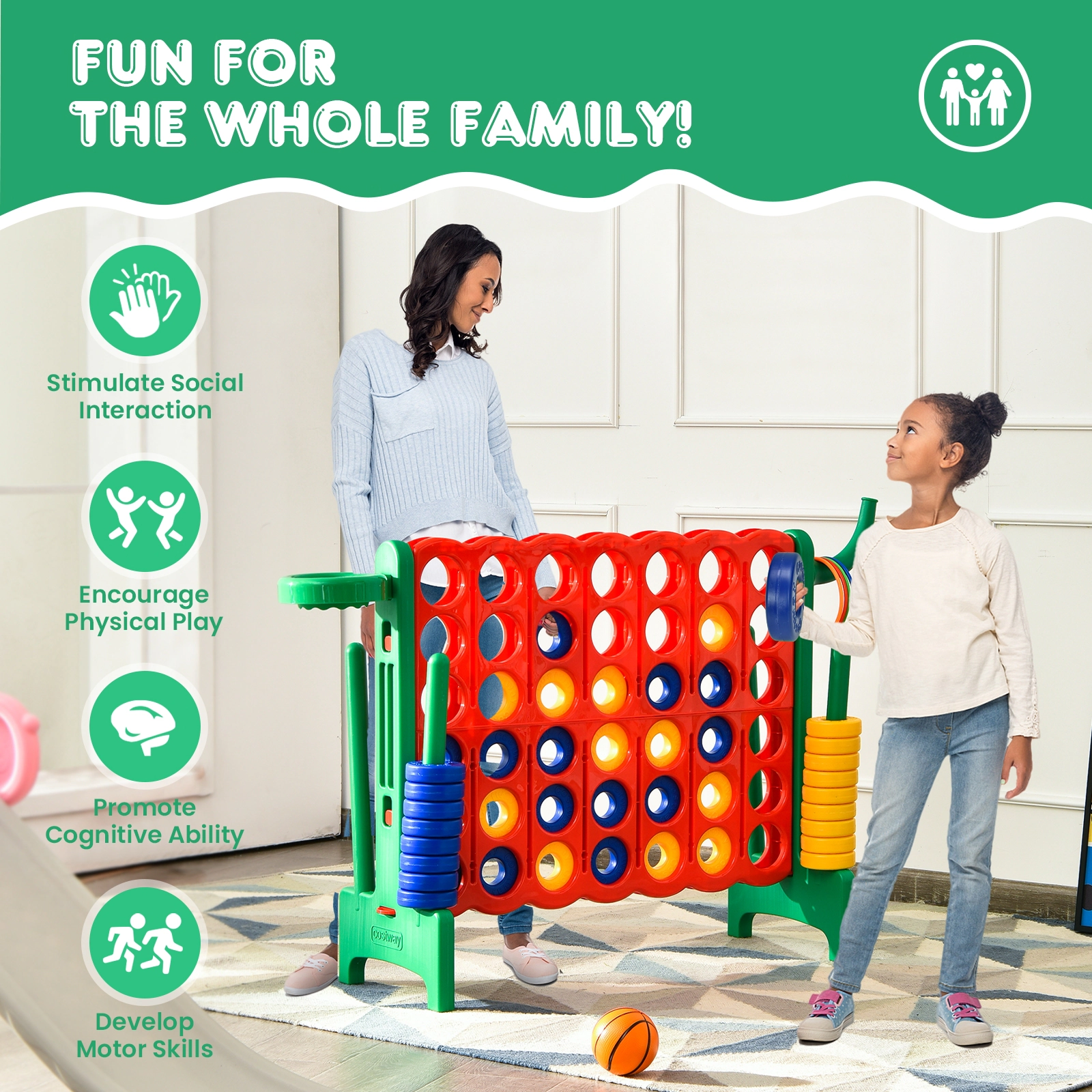 SUGIFT Green 3-in-1 2.5-ft Tall 4-to-Score Game Set with Ring Toss and Basketball Hoop 33-in W 13-in D 30-in H