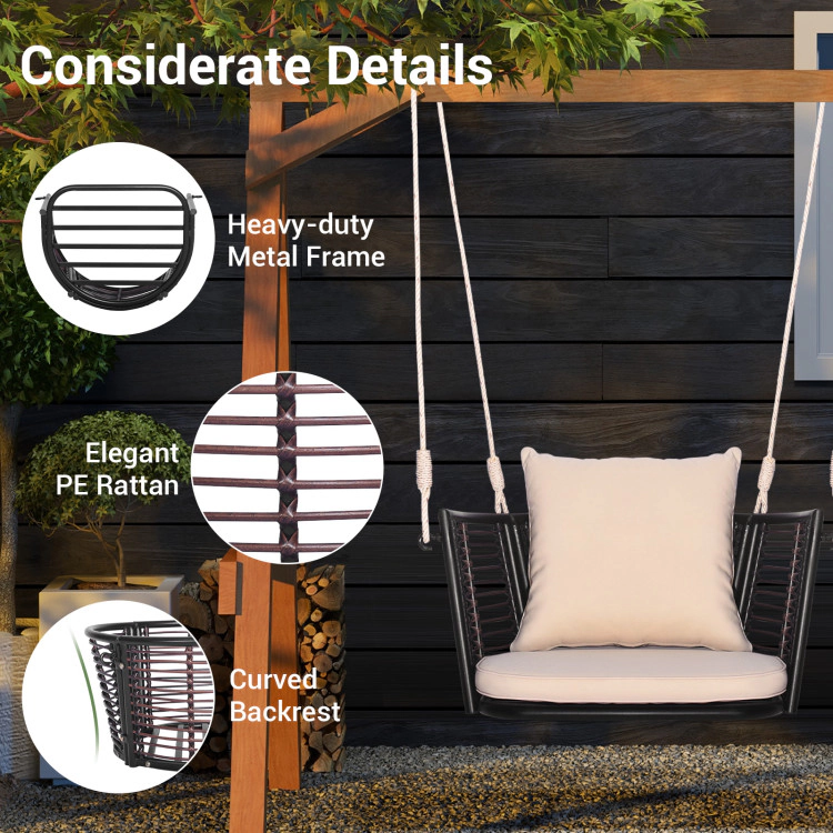 Hivvago Single Person Hanging Seat With Woven Rattan Backrest For Backyard
