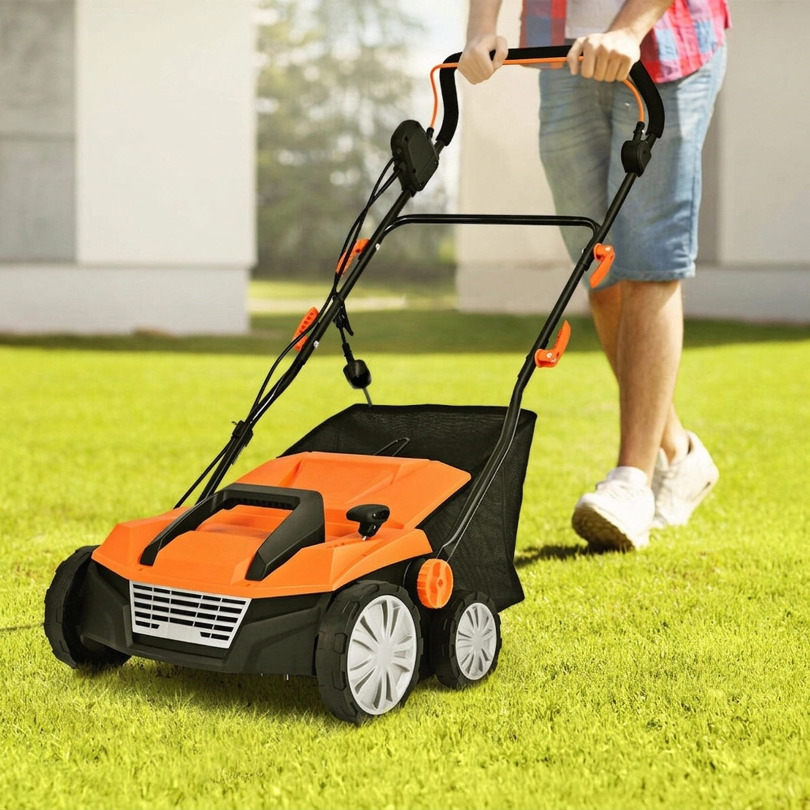 SUGIFT 15-in Orange 13-Amp Electric Lawn Scarifier with 50-L Collection Bag 49-in W 23-in D 34-in H