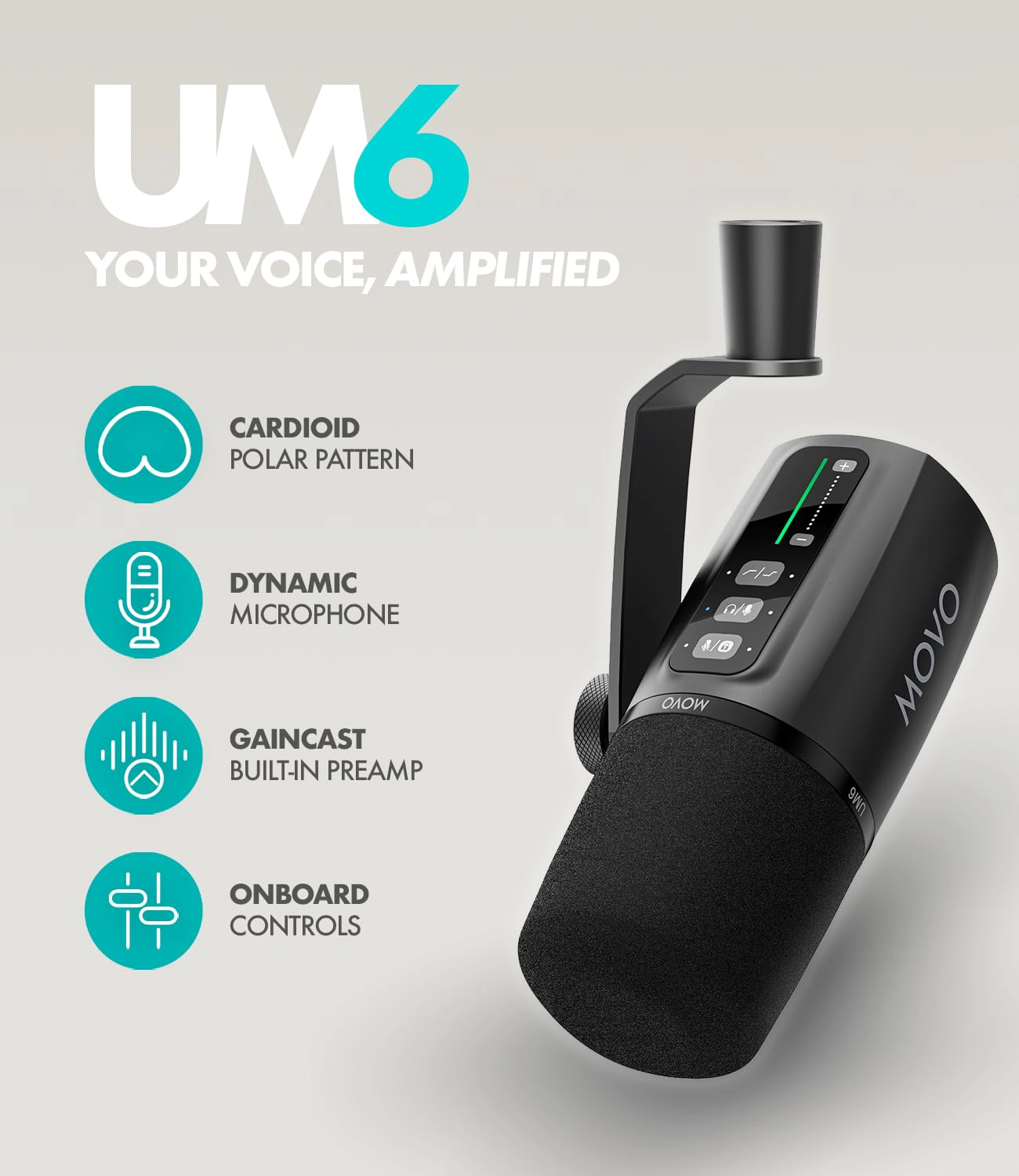 Movo Music/Audio Interface Bundle - Phantom USB Audio Interface, UM6 XLR/USB-C Dynamic Microphone, and Tabletop St