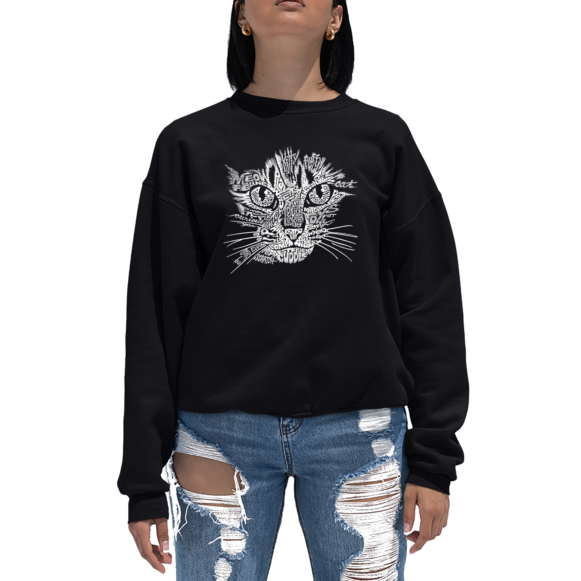 LA Pop Art Cat Face - Women's Word Crewneck Sweatshirt