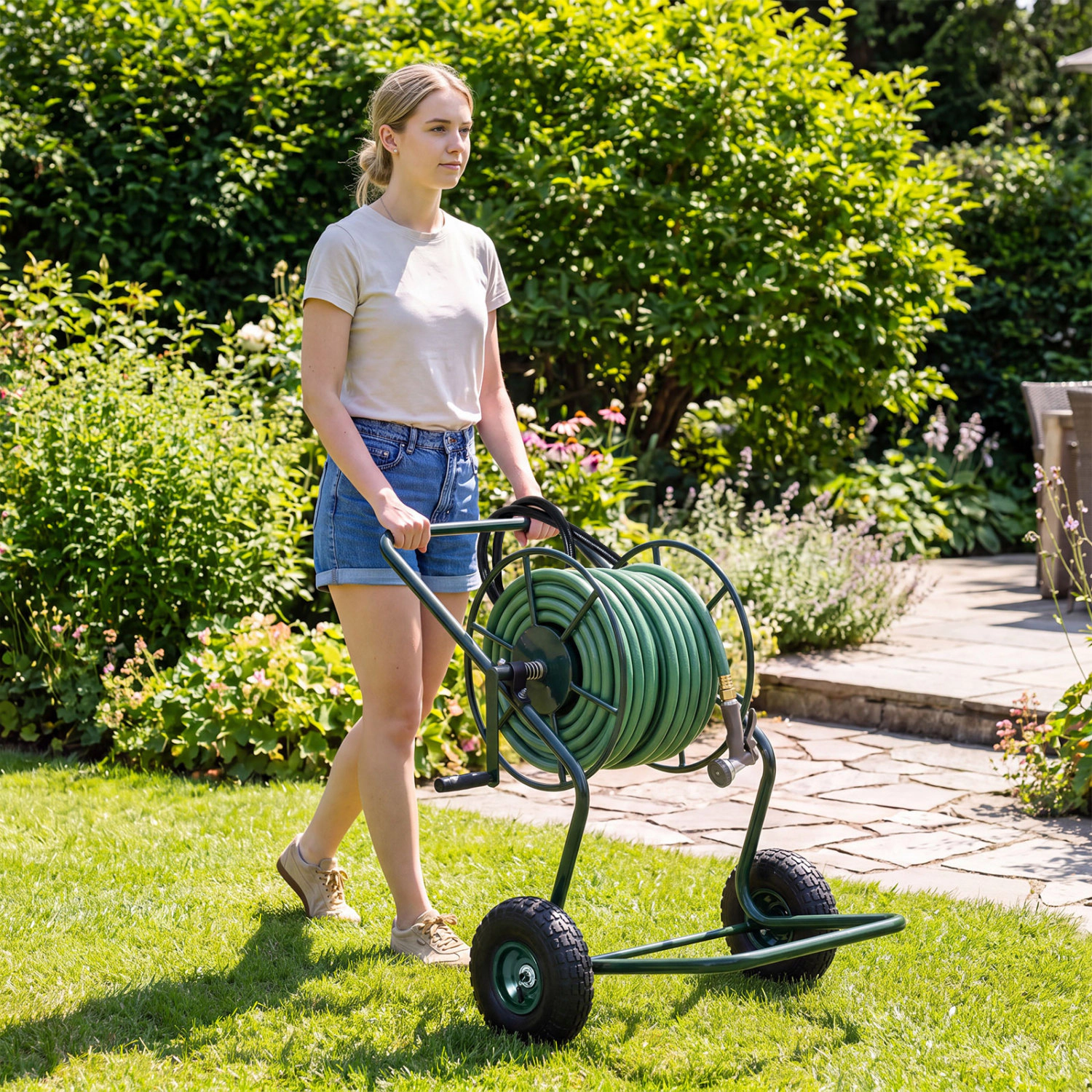 LJG Heavy Duty Garden Hose Reel Cart Holds up to 300 FT of 5/8" Hose