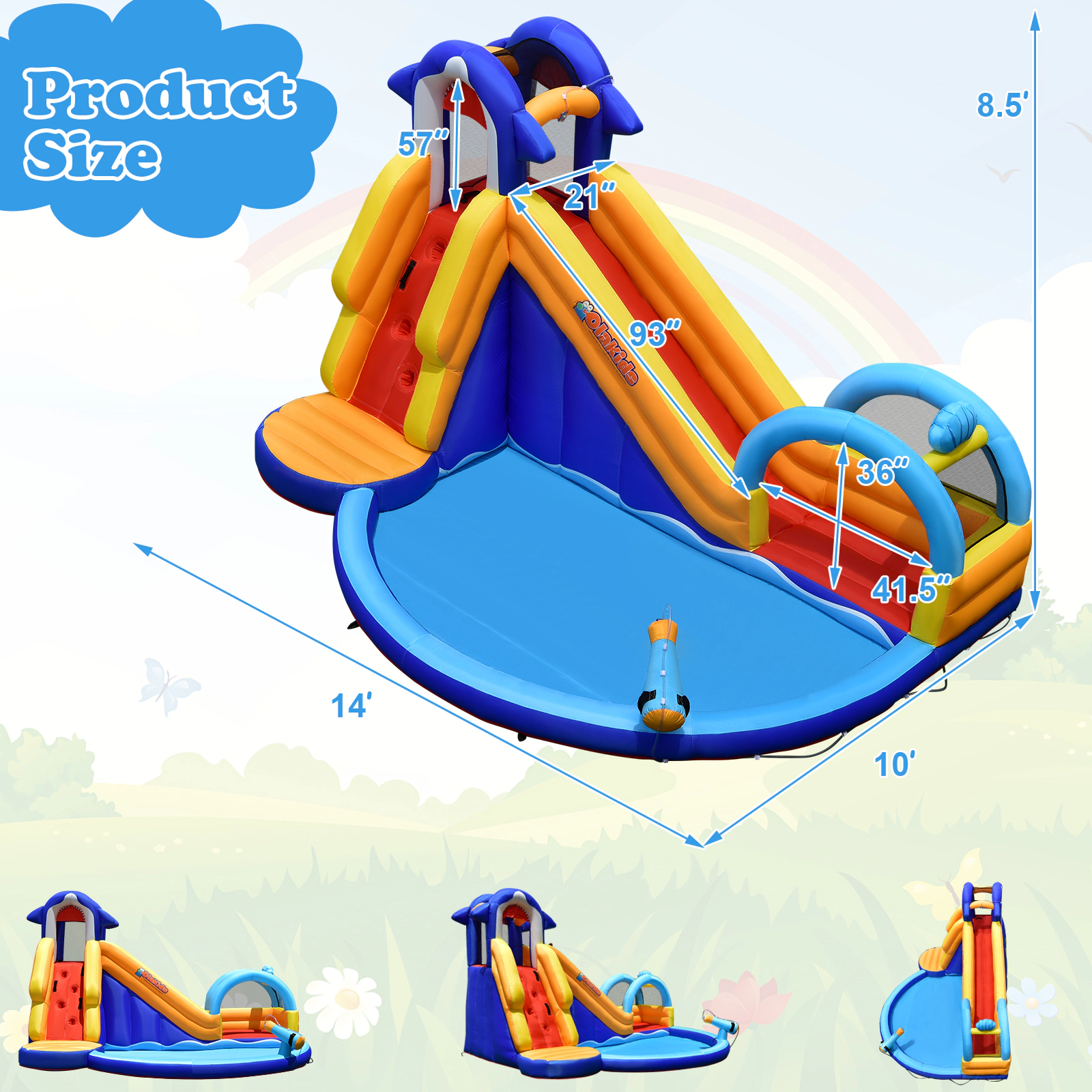 Hivvago Inflatable Bouncy House with Slide and Splash Pool without Blower