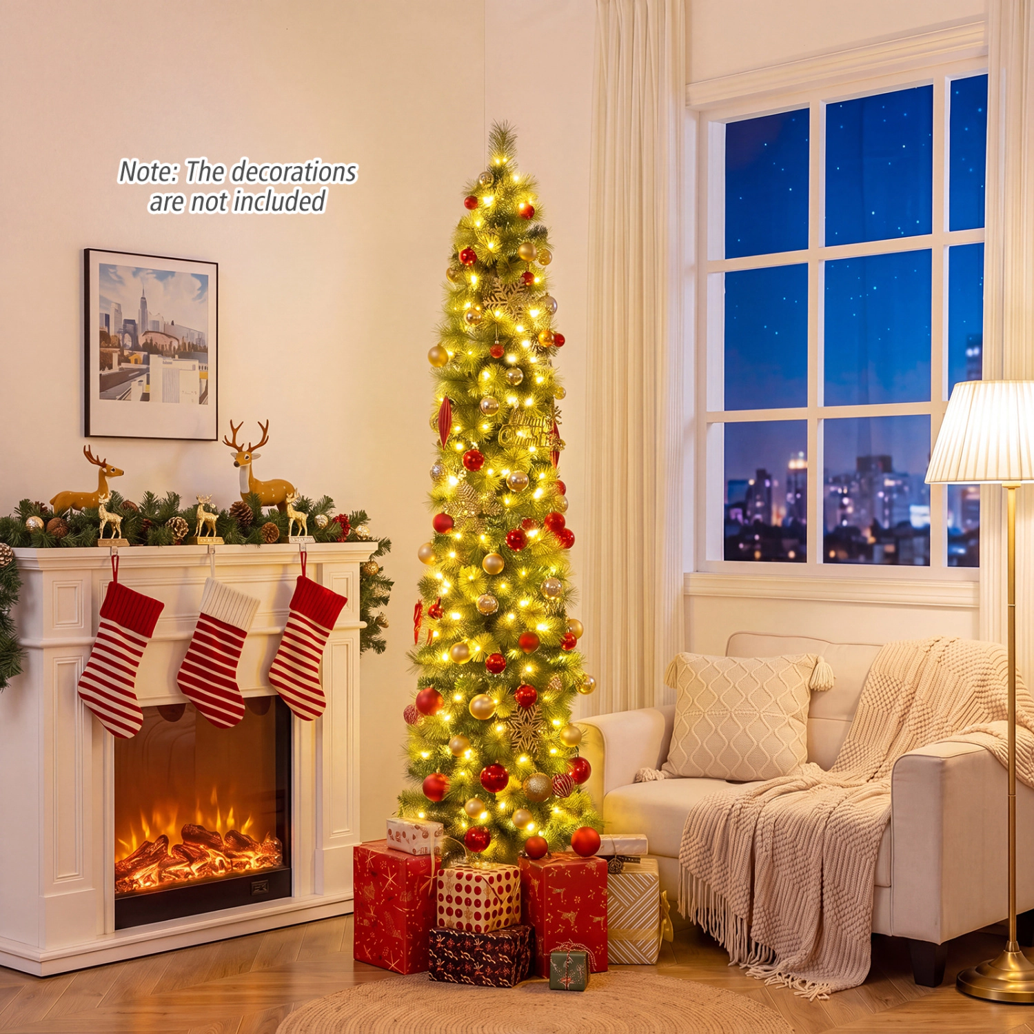 SlickBlue Pre-Lit Slim Christmas Tree with Warm White LED Lights