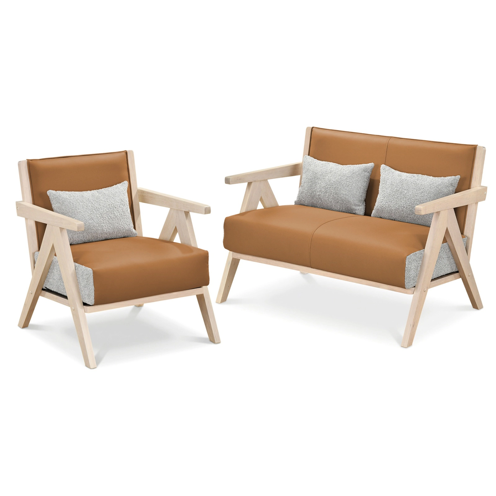 SUGIFT 2-Piece Brown Chenille Loveseat and Armchair Set with Wood Frame