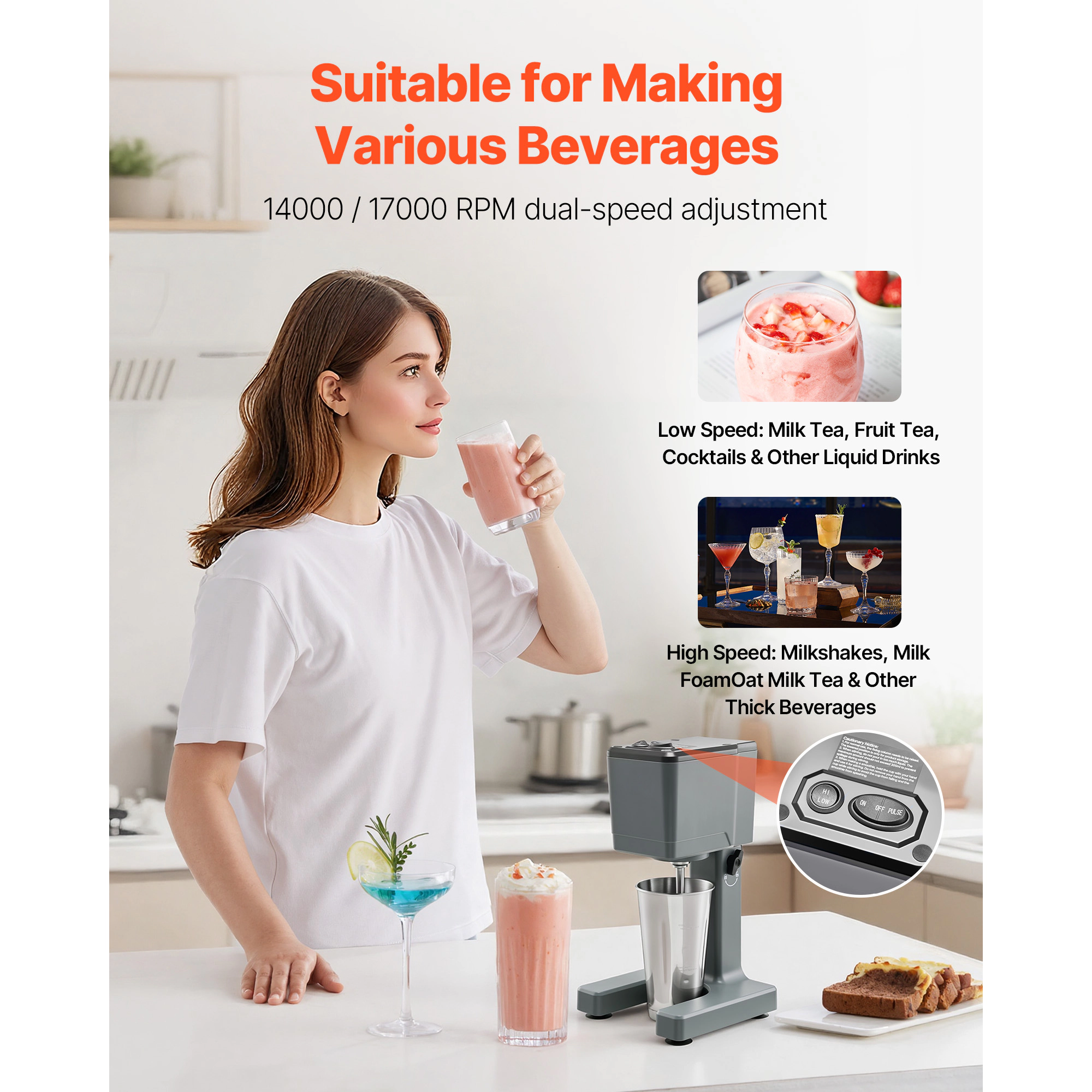 HONGGE Milkshake Maker Milk Shake Mixer Single Head Drink Blender Machine Dual-Speed Adjustment