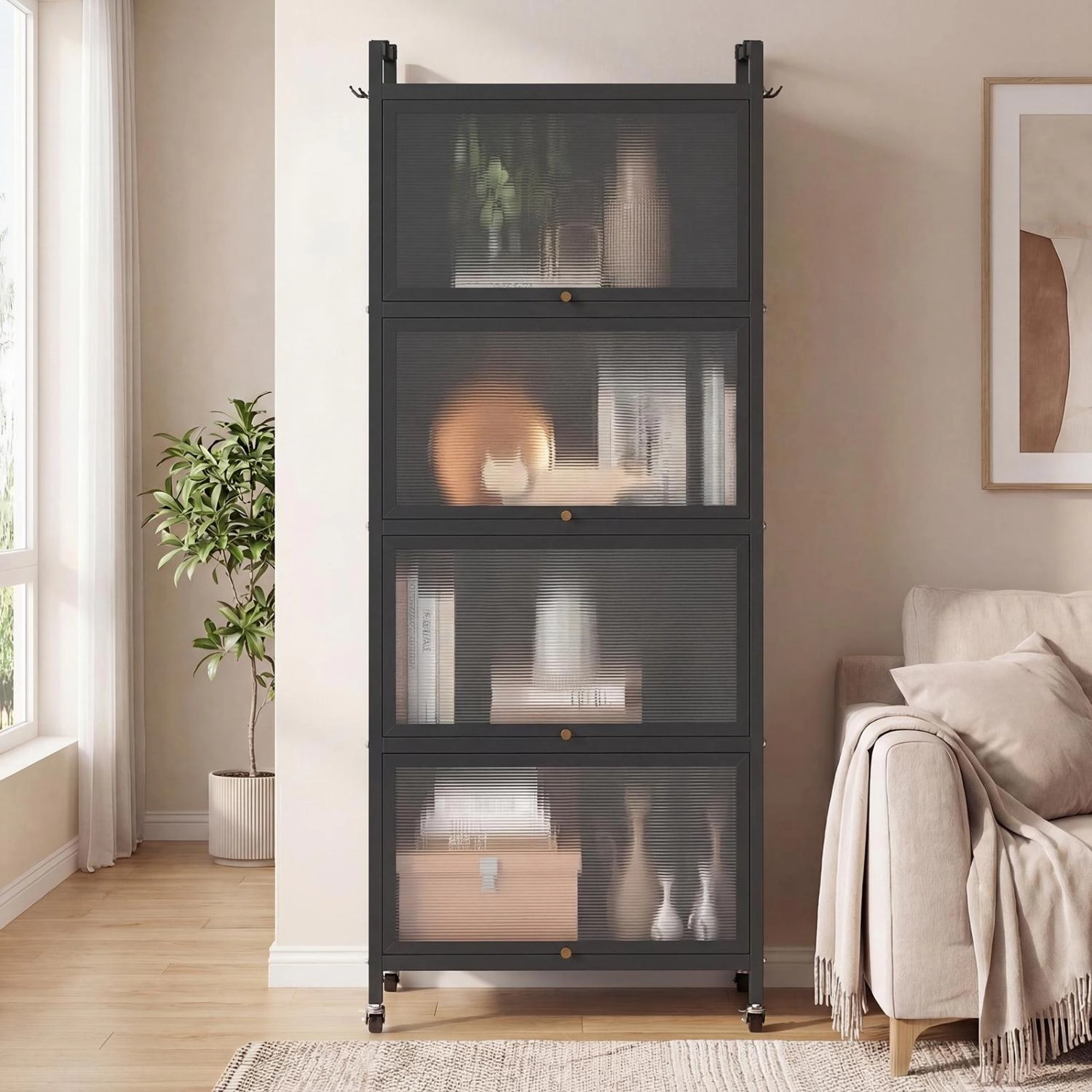 SUGIFT 5-Tier Kitchen Baker's Rack Shelving Unit with Flip-up PC Doors 60.5-in Tall Black