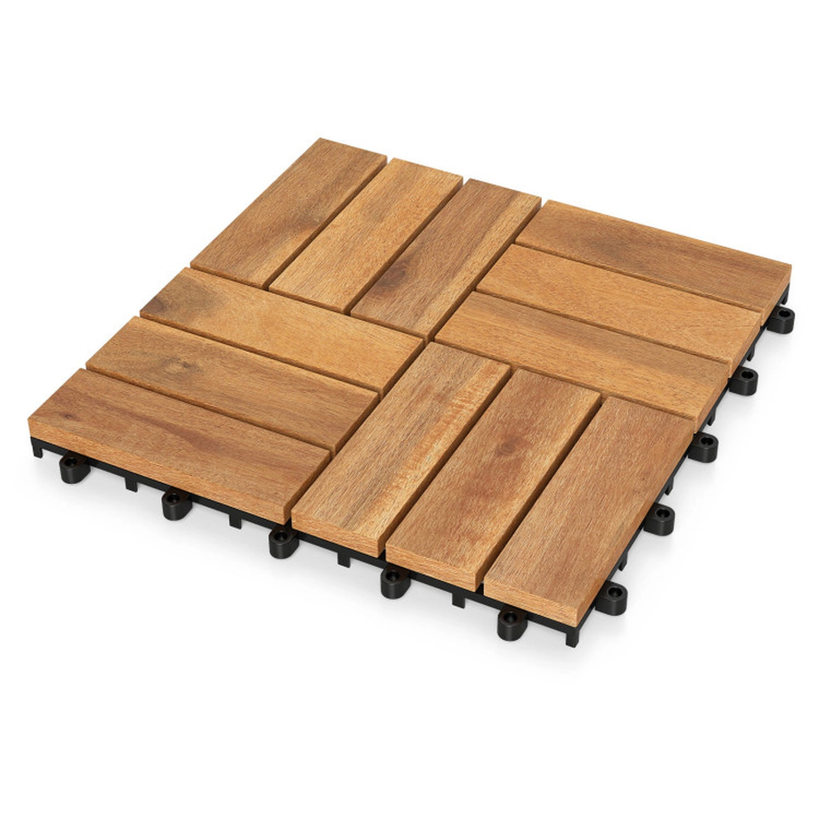 SUGIFT 54-Piece 12-in Natural Acacia Wood Interlocking Deck Tiles with Waterproof Diamond PP Base