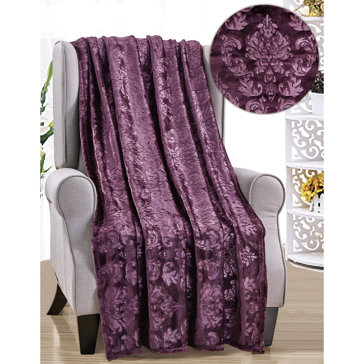 Plazatex Versailles Embossed Decorative Super Soft Throw Blanket for Sleep/Decor 2 Pack 50" x 60" Plum