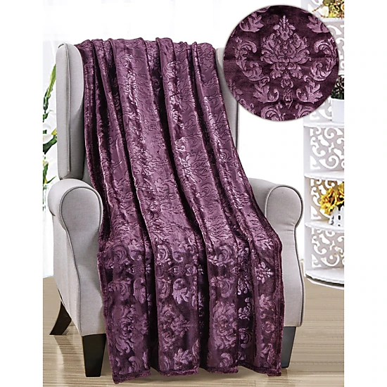 Plazatex Versailles Embossed Decorative Super Soft Throw Blanket for Sleep/Decor 2 Pack 50" x 60" Plum