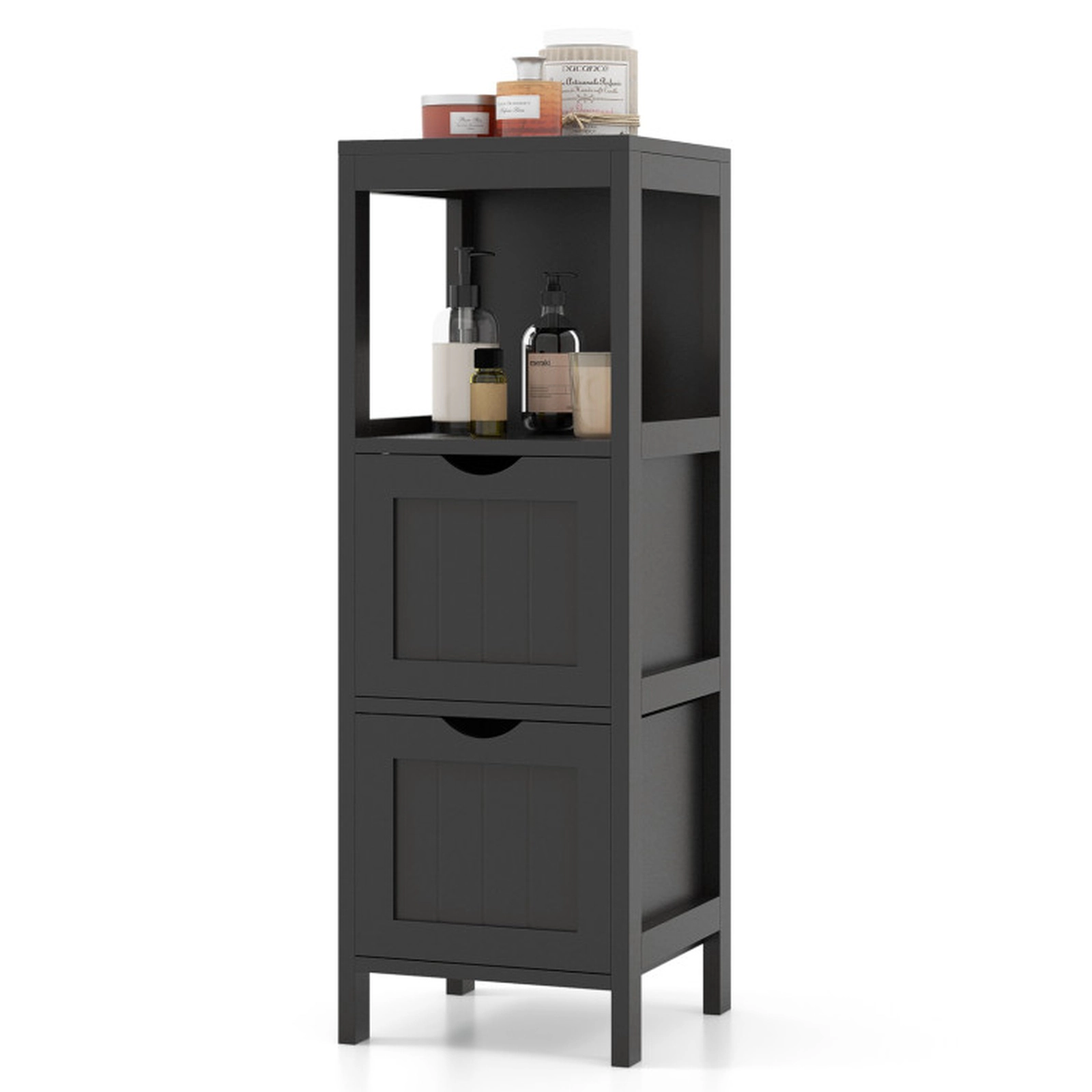 SUGIFT 4-Tier Storage Cabinet with 2 Removable Drawers 22-lb Top and Bottom Capacity Bathroom White/Gray/Brown
