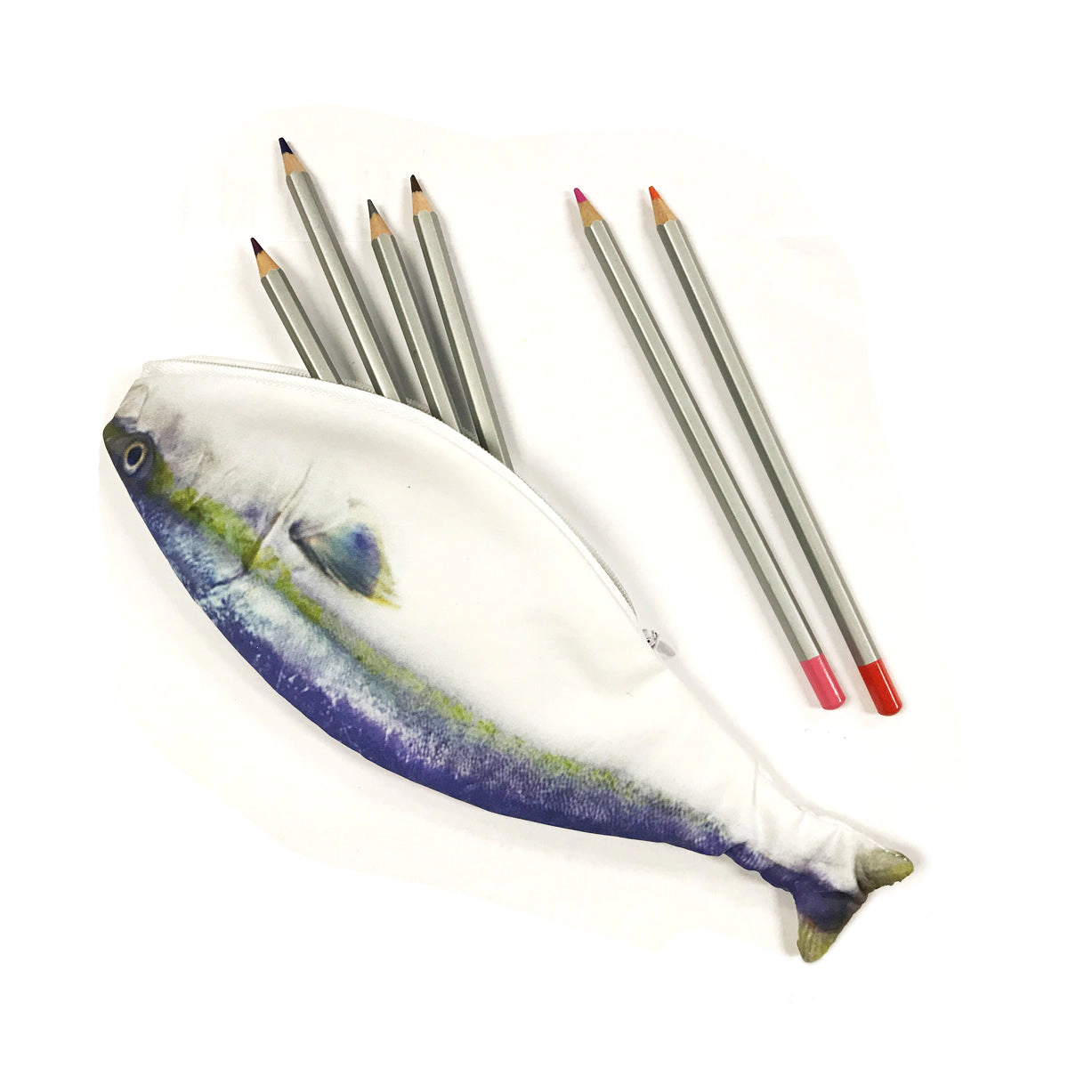 Wrapables Fish-Shaped Zipper Pencil Pouch, Blue Fish
