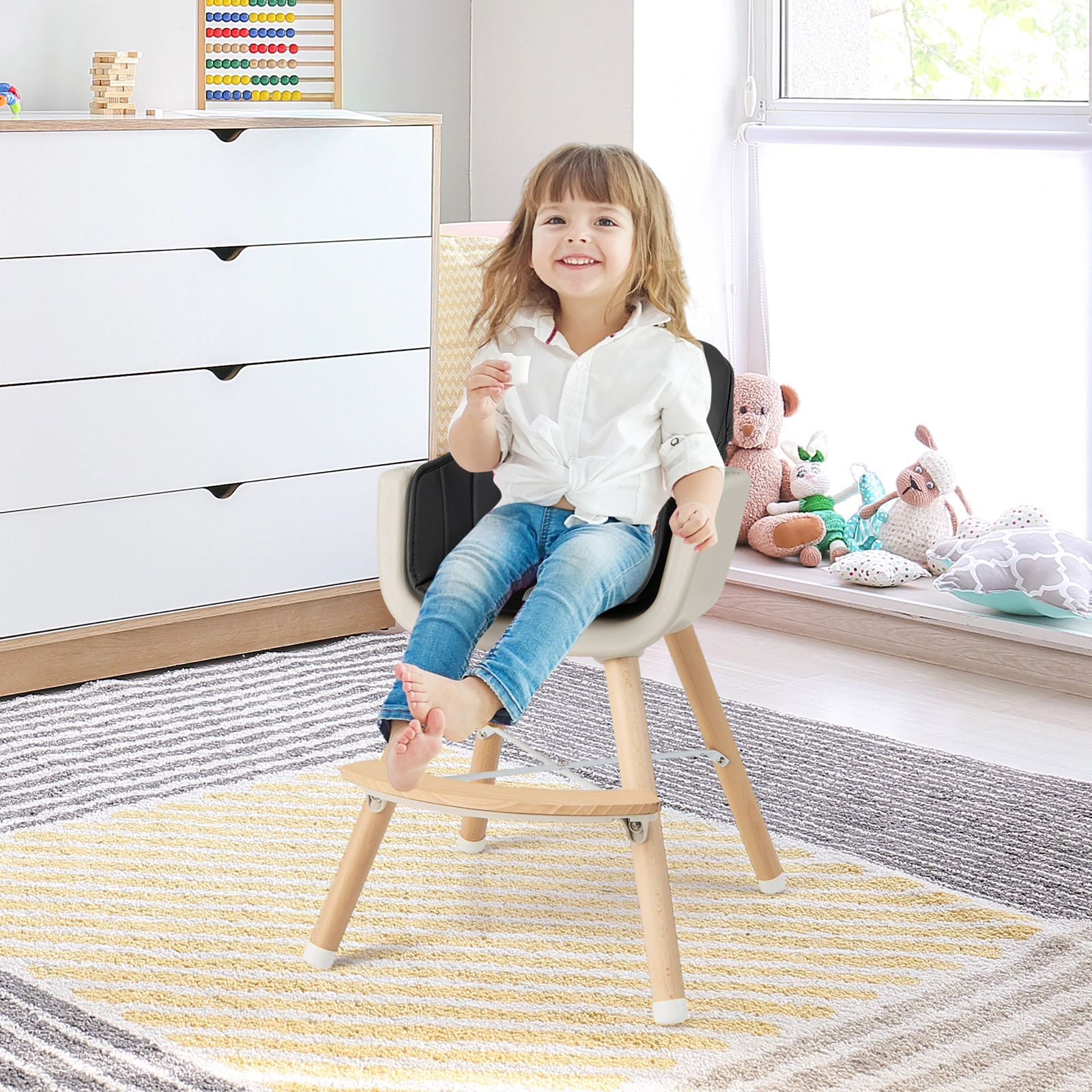 3-in-1 Convertible High Chair for Babies and Toddlers with Food-Grade PP Tray Dual Safety Baffle and Beech Wood Legs