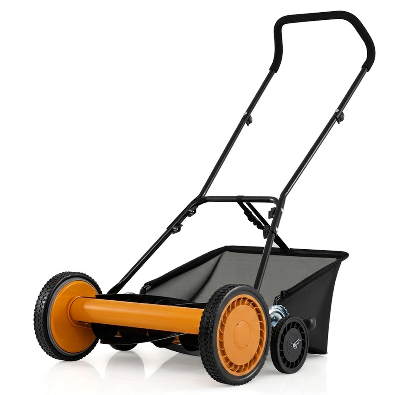 SUGIFT 18-in Push Reel Lawn Mower with 4-Position Height Adjustment Removable Grass Catcher Orange