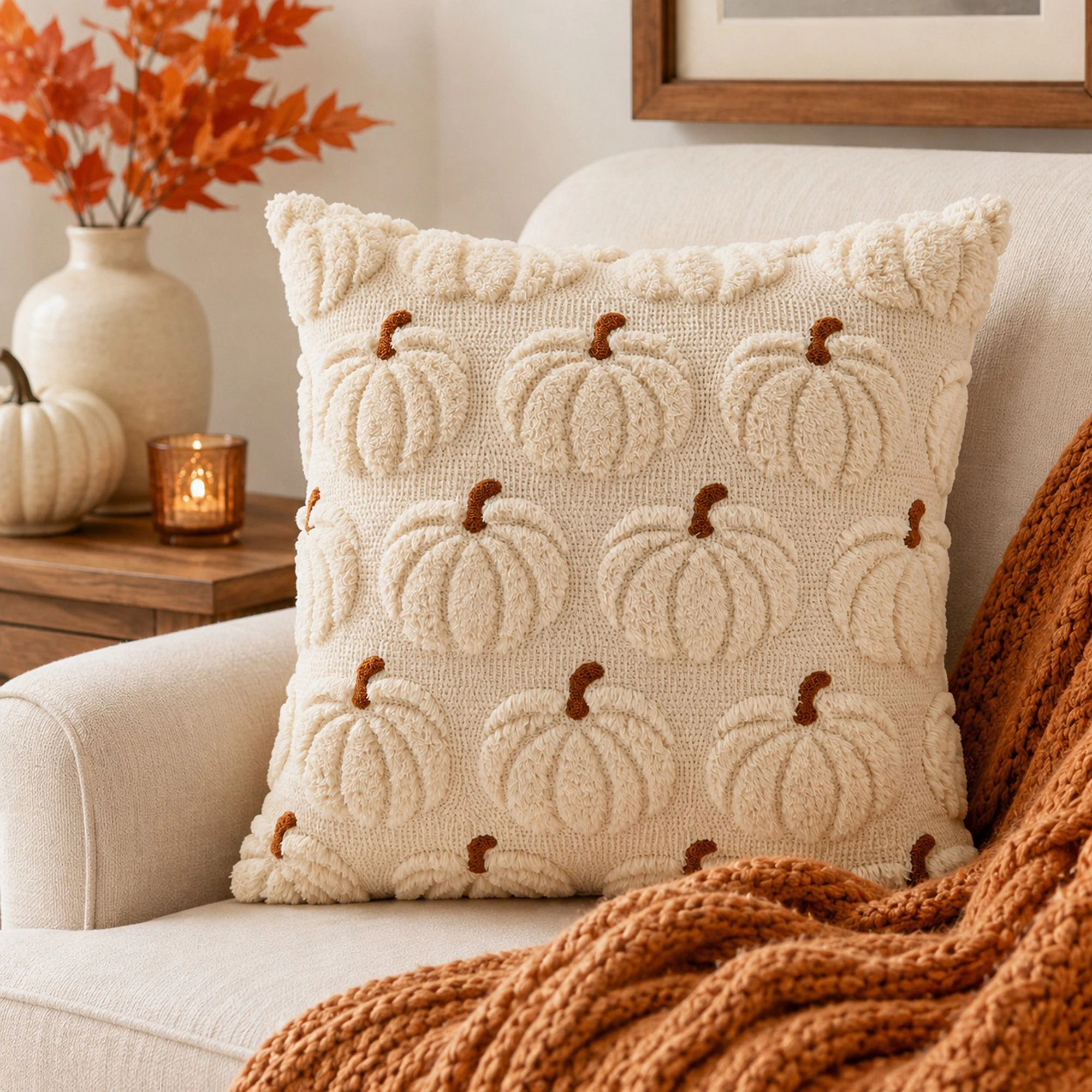 Alilang Fall Textured Tufted Pumpkin Decorative Throw Pillow Cover