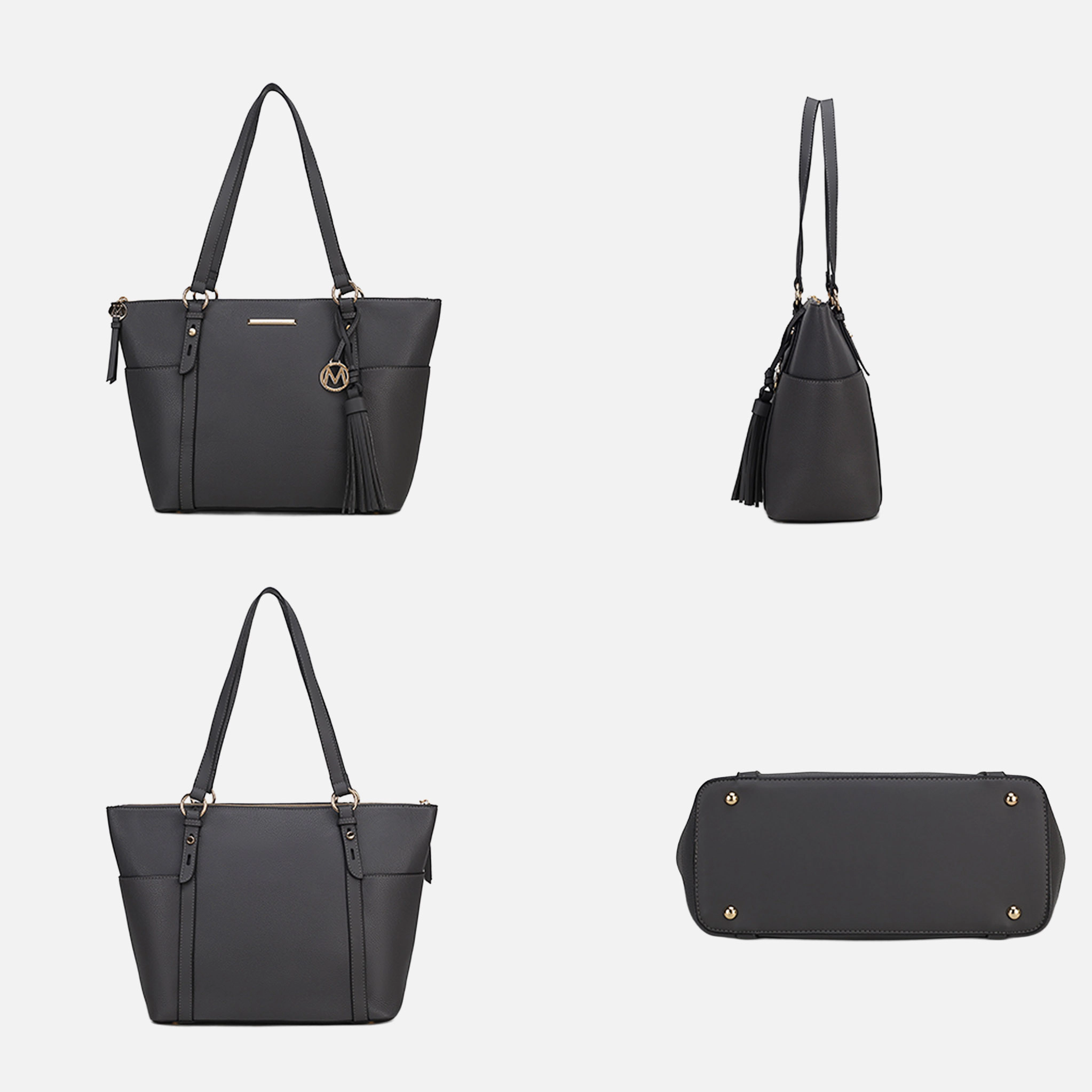 Mia K Collection Gloria Carryall Tote Bag with Matching Wallet - Pebbled Vegan Leather, Gold-Tone Hardware