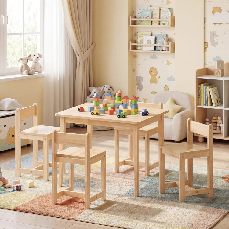 Hivvago 5-Piece Kids Table And Chairs Set Solid Rubber Wood Toddler Activity