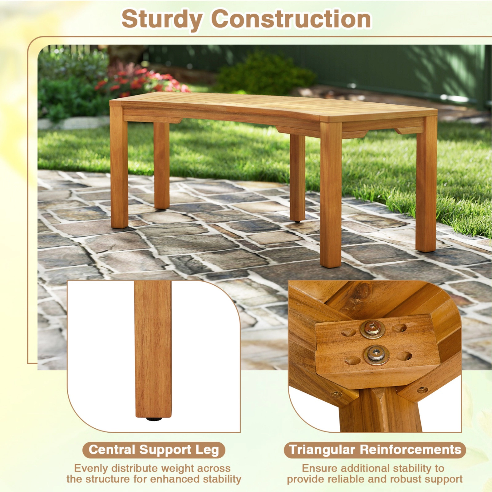 SUGIFT Set of 2 Outdoor Benches Natural Acacia Wood Curved Garden Bench for 2 People