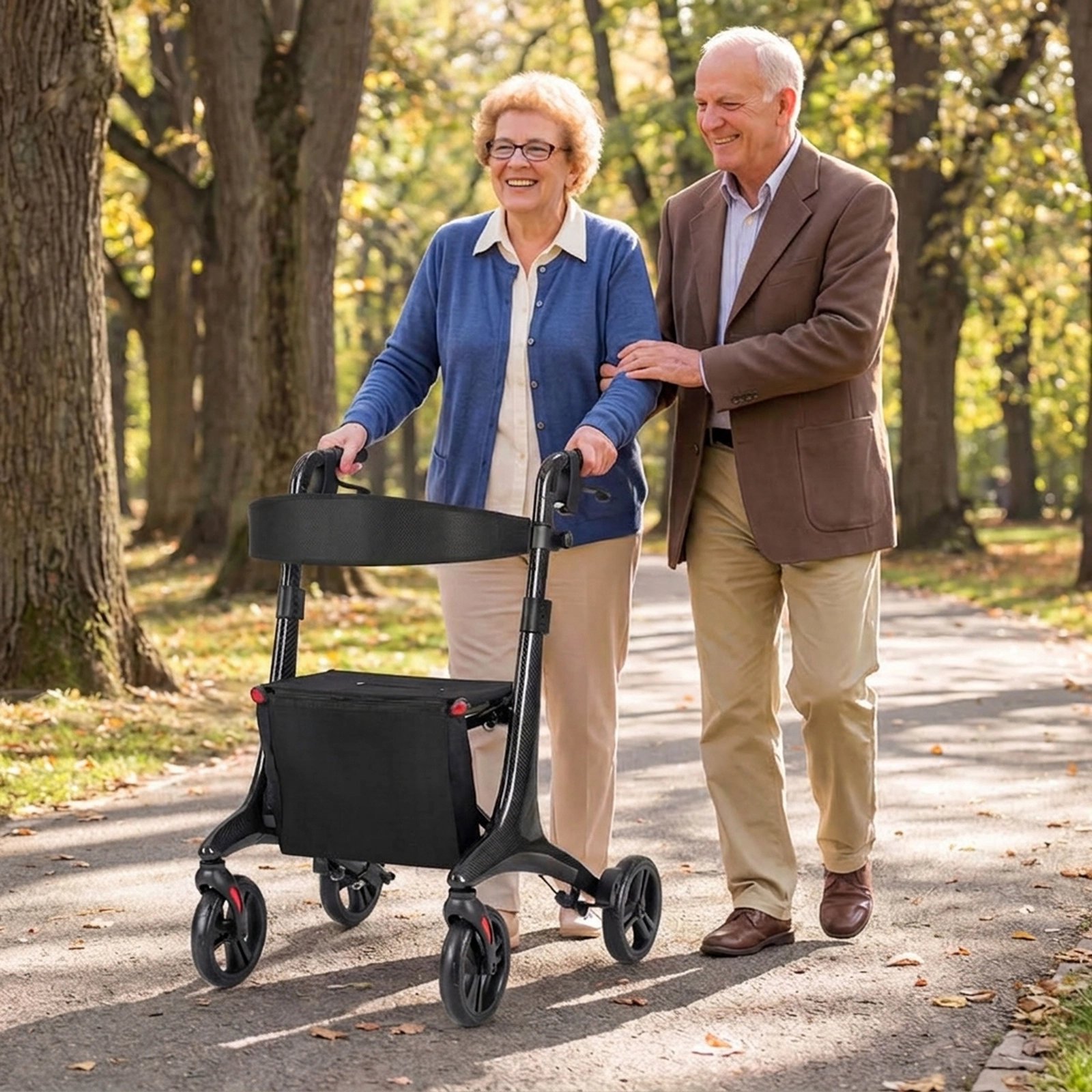 SUGIFT Foldable Rollator Rolling Walker with Seat 300-Lb Capacity Black