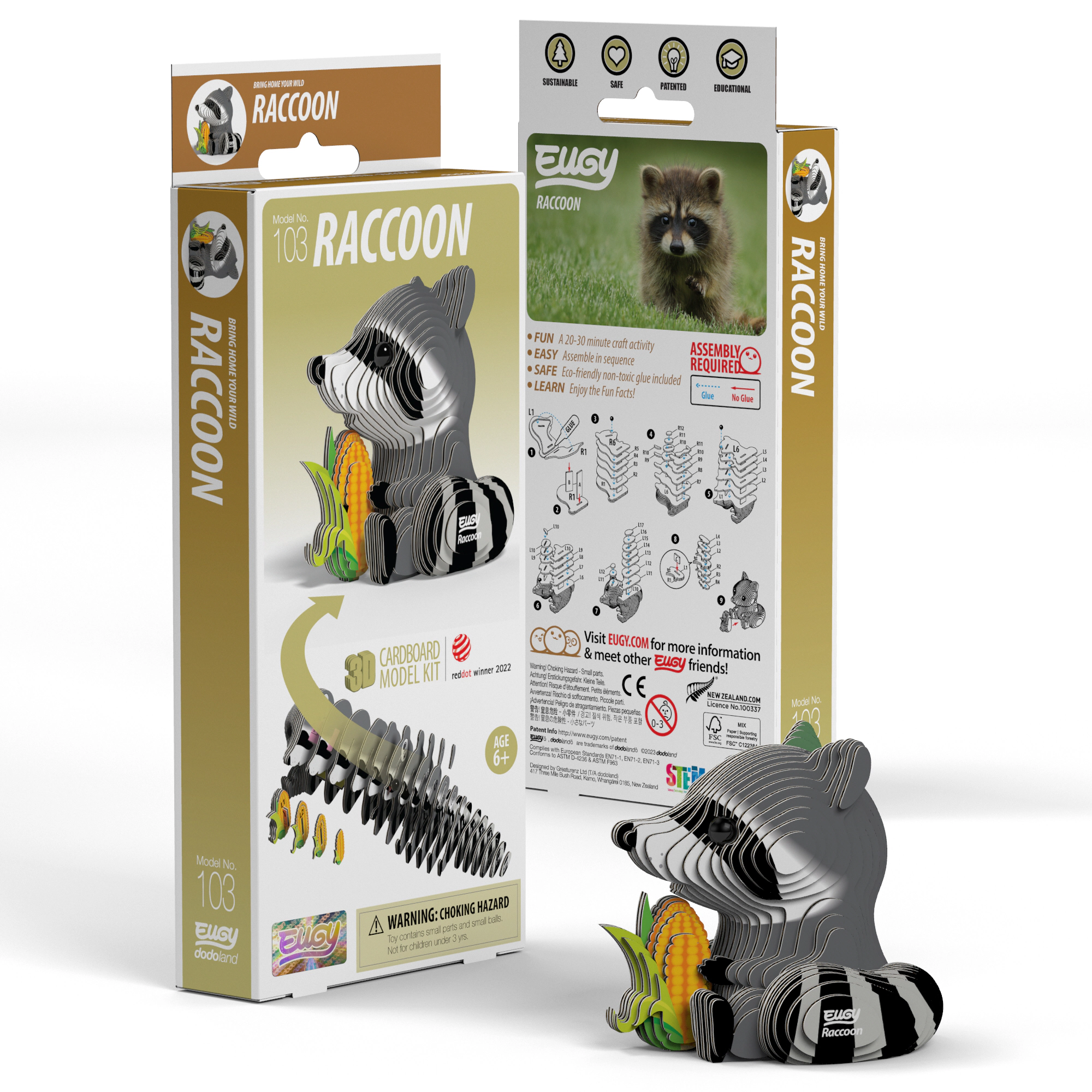 EUGY Raccoon 3D Puzzle - contains 46 puzzle pieces