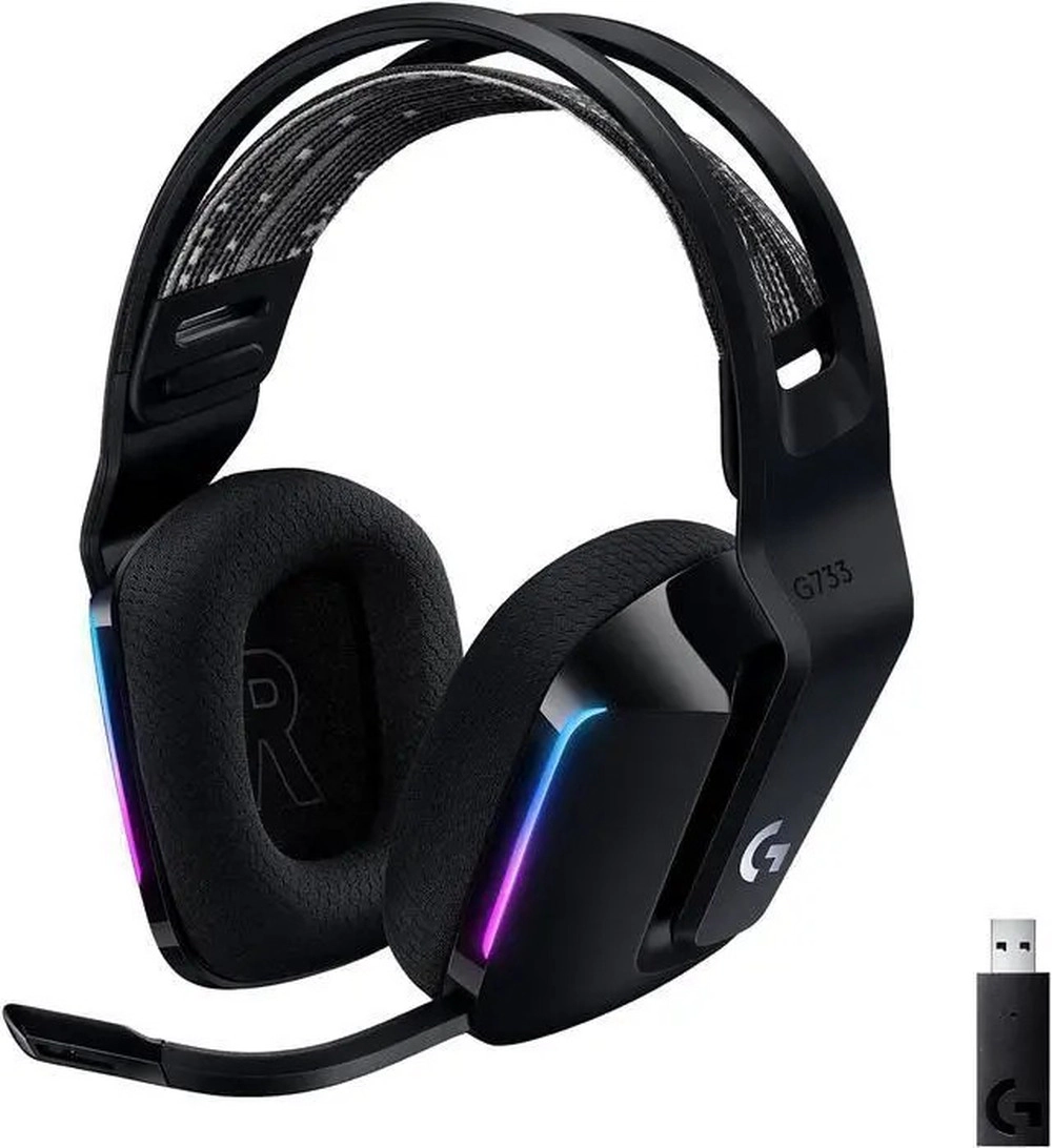 Logitech G733 Lightspeed Wireless Gaming Headset, Suspension Headband, Lightsync RGB, Blue VO!CE Mic, PRO-G Audio