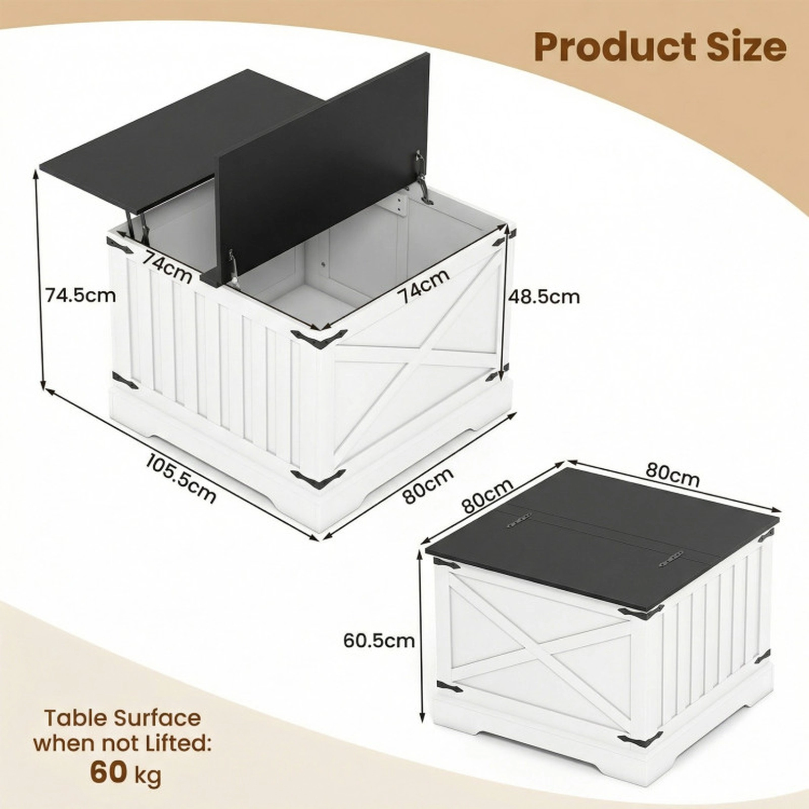 SUGIFT 31.5-in Square Black Farmhouse Hydraulic Lift Top Coffee Table with Flip-Top Hidden Compartment