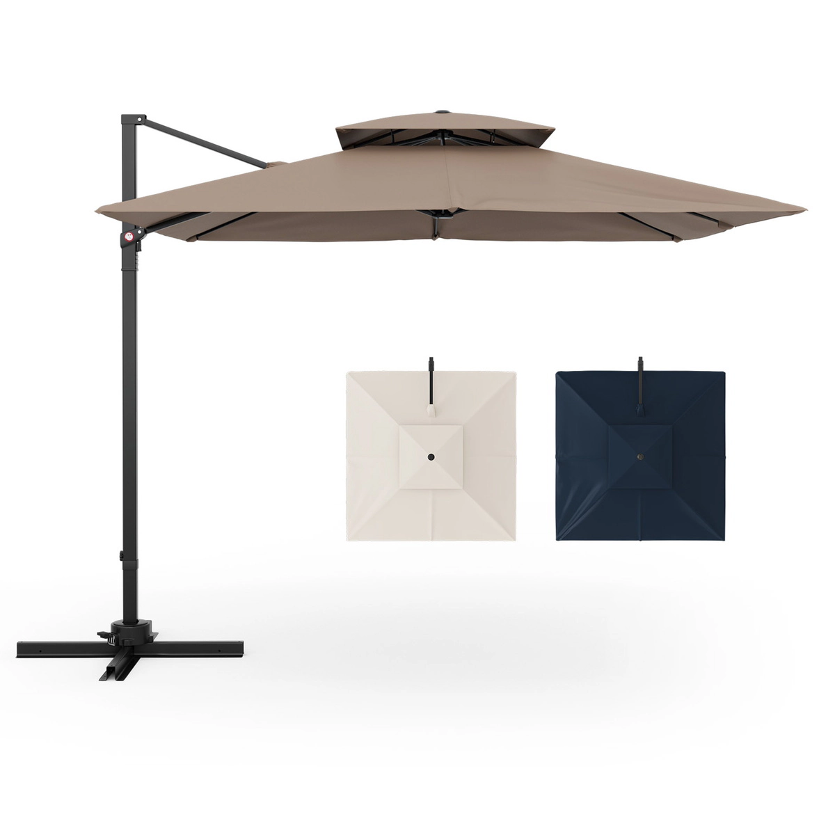 SUGIFT Coffee Square Cantilever Patio Umbrella with 360-Degree Rotation and Dual Vented Top 9.5-ft W 8.5-ft H