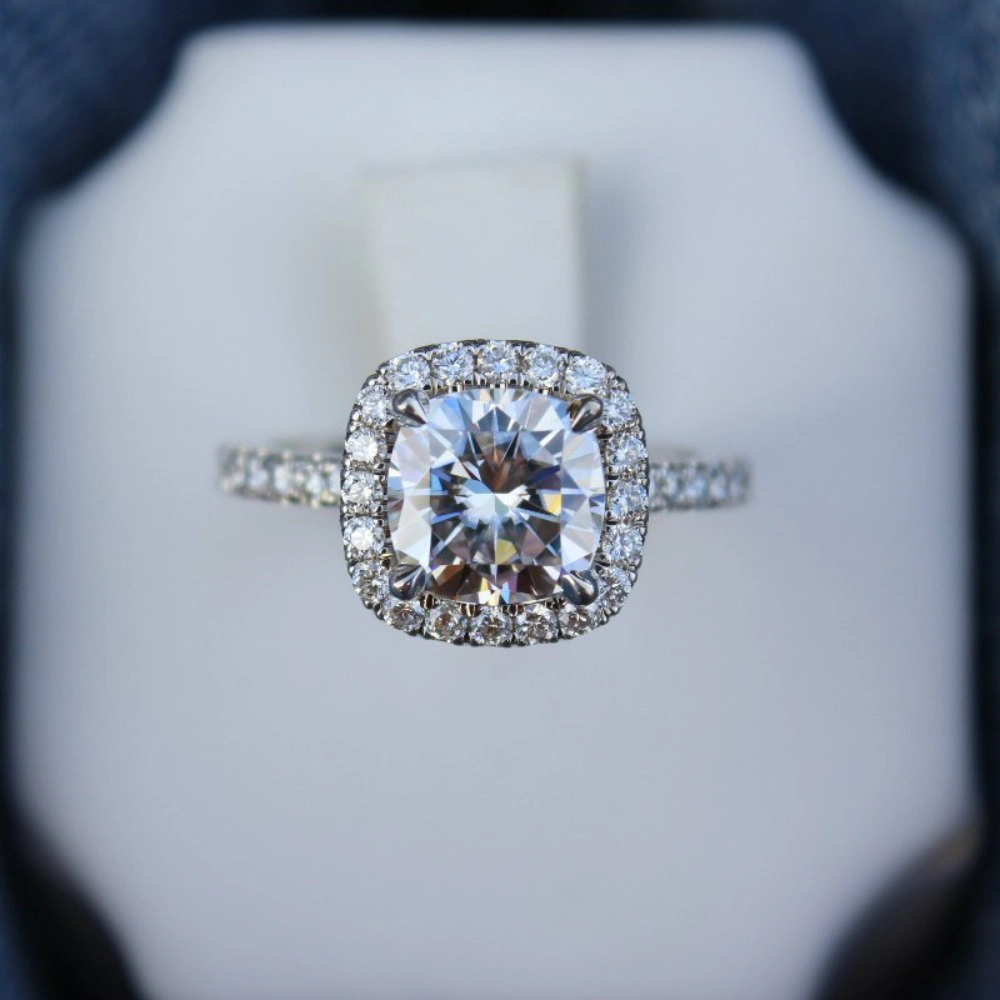 Wardrobe Whimsy Round Cubic Zirconia Cushion Halo Pave Band Engagement Ring