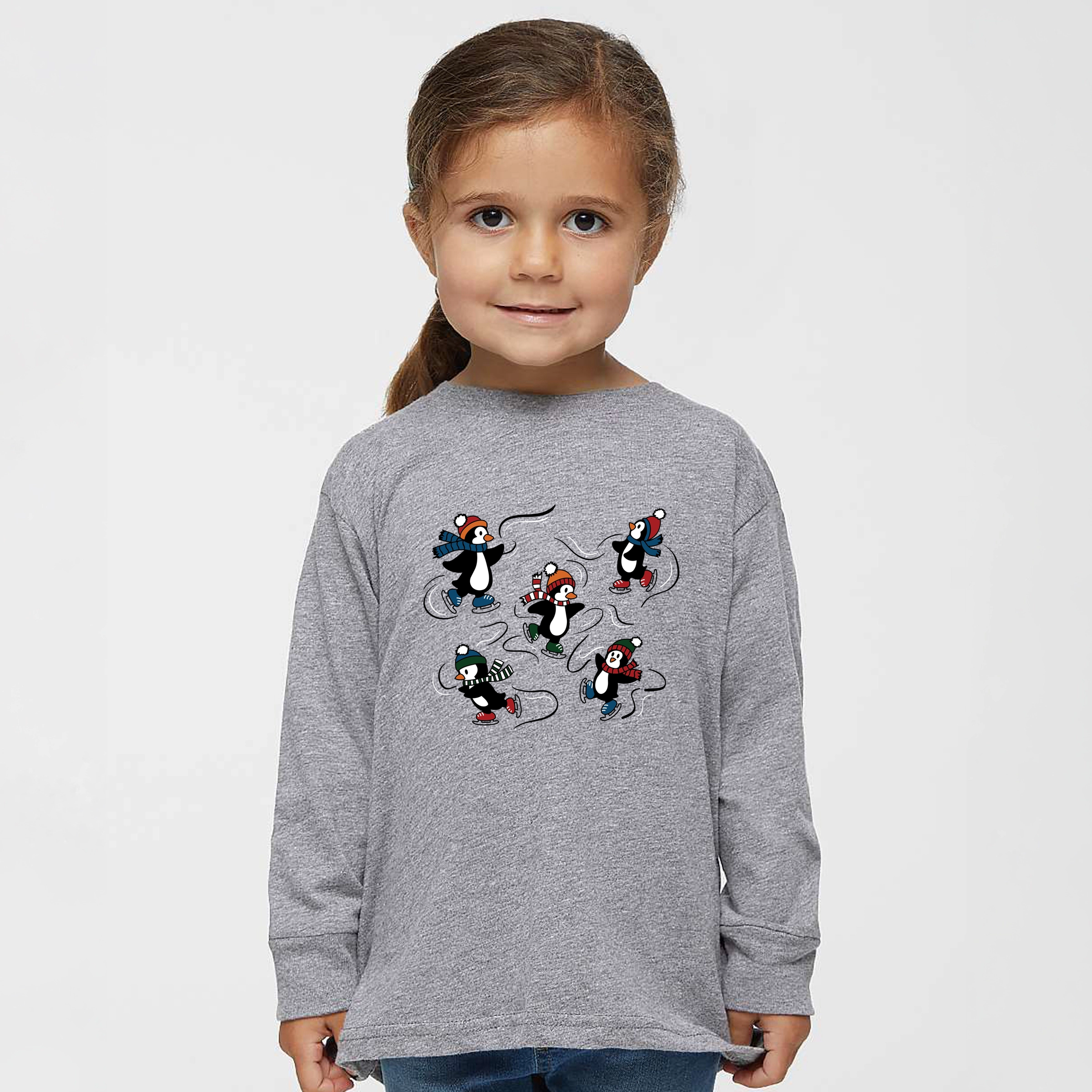 The Juniper Shop - Toddler Long Sleeve Graphic Tee Ice Skating Penguins