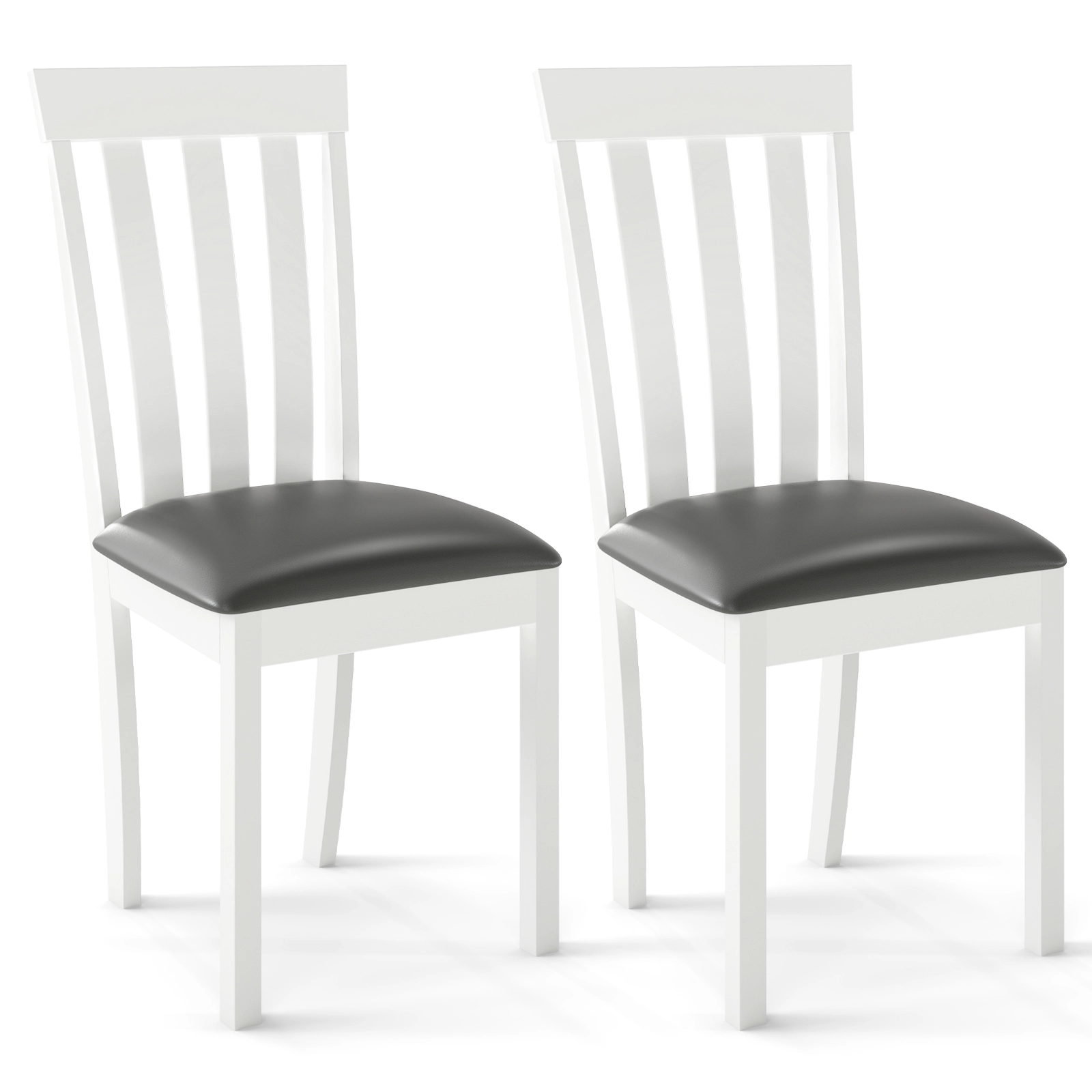 SUGIFT Set of 2 White Upholstered Dining Chairs, Padded Slat Back