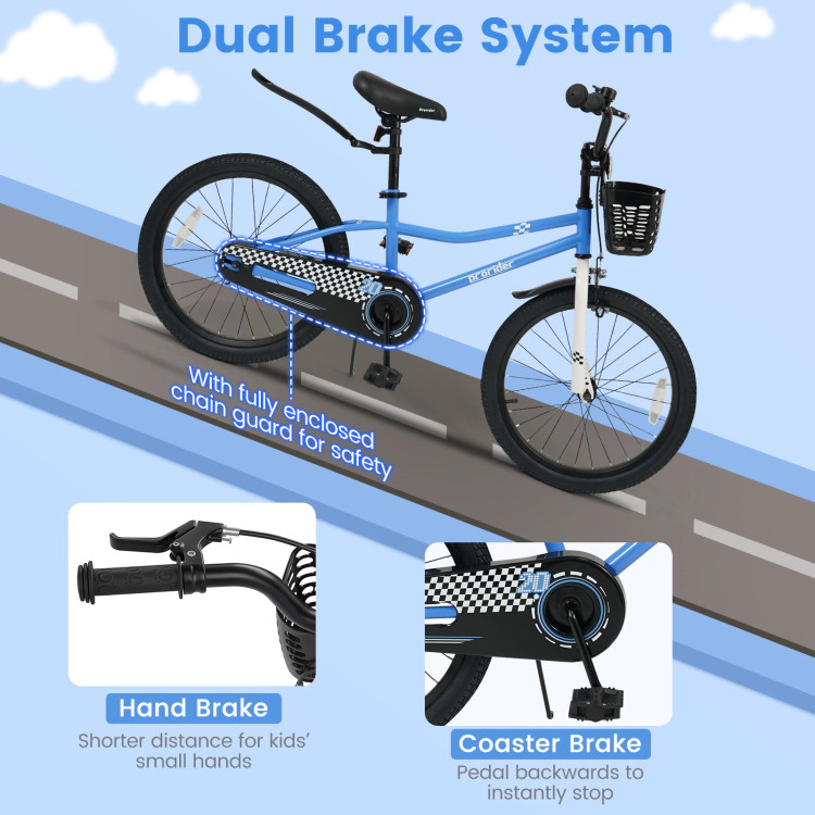 Hivvago 20 Inch Kids Bike Adjustable with Kickstand and Storage Basket for Aged 8+ Years