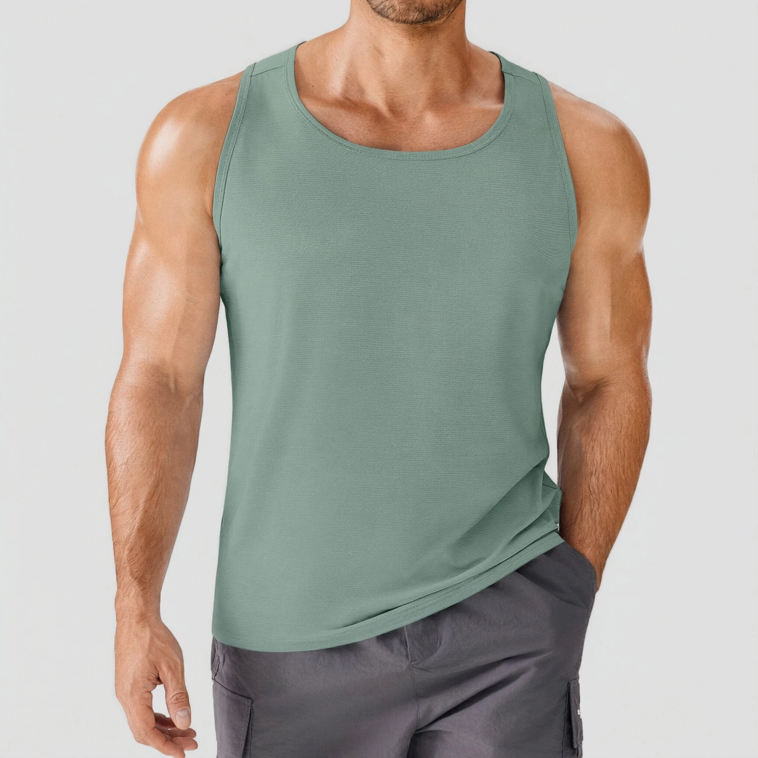 Pinspark Mens Solid Light Pink Tank Tops Sleeveless Scoop Neck Casual Summer Tees