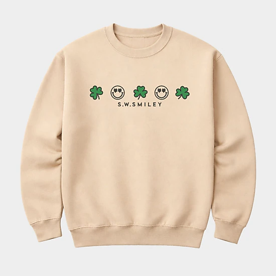Simply Sage Market - Embroidered S.W. Smiley Clovers Row -  Women's Graphic Sweatshirt
