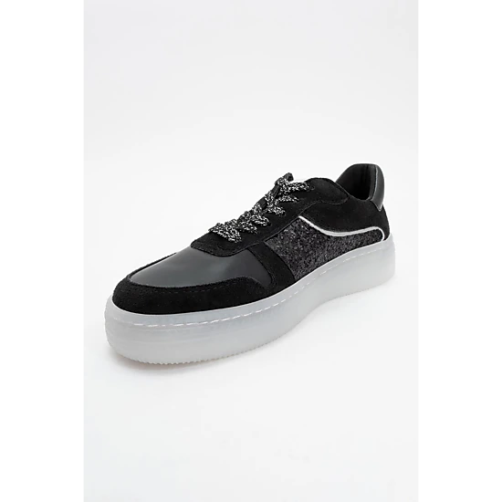 Forever & Always Womens Felipe Glitter Leather Sneakers