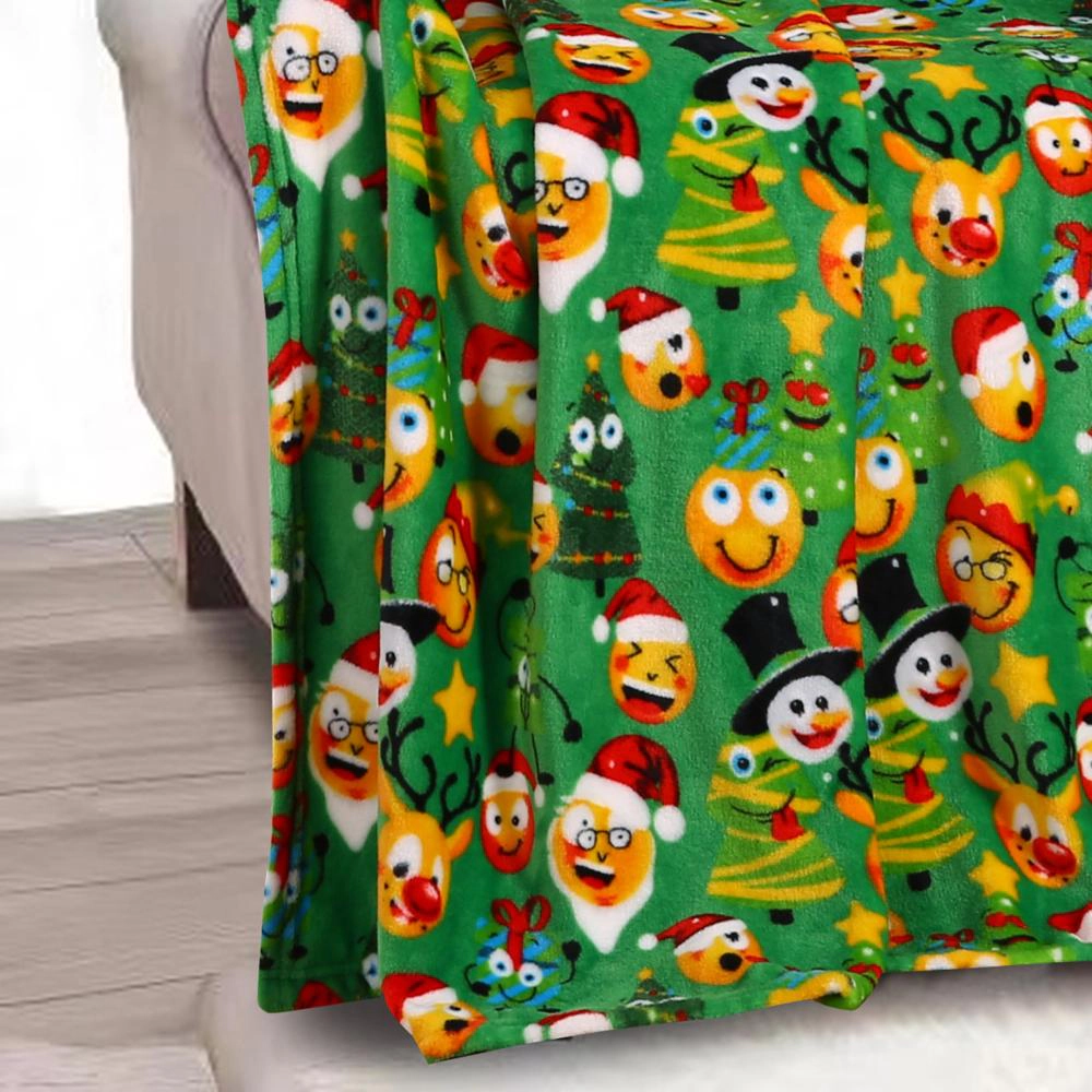 Plazatex Green Funny Faces plush Decorative Christmas Machine Washable Throw 50" X 60" Green