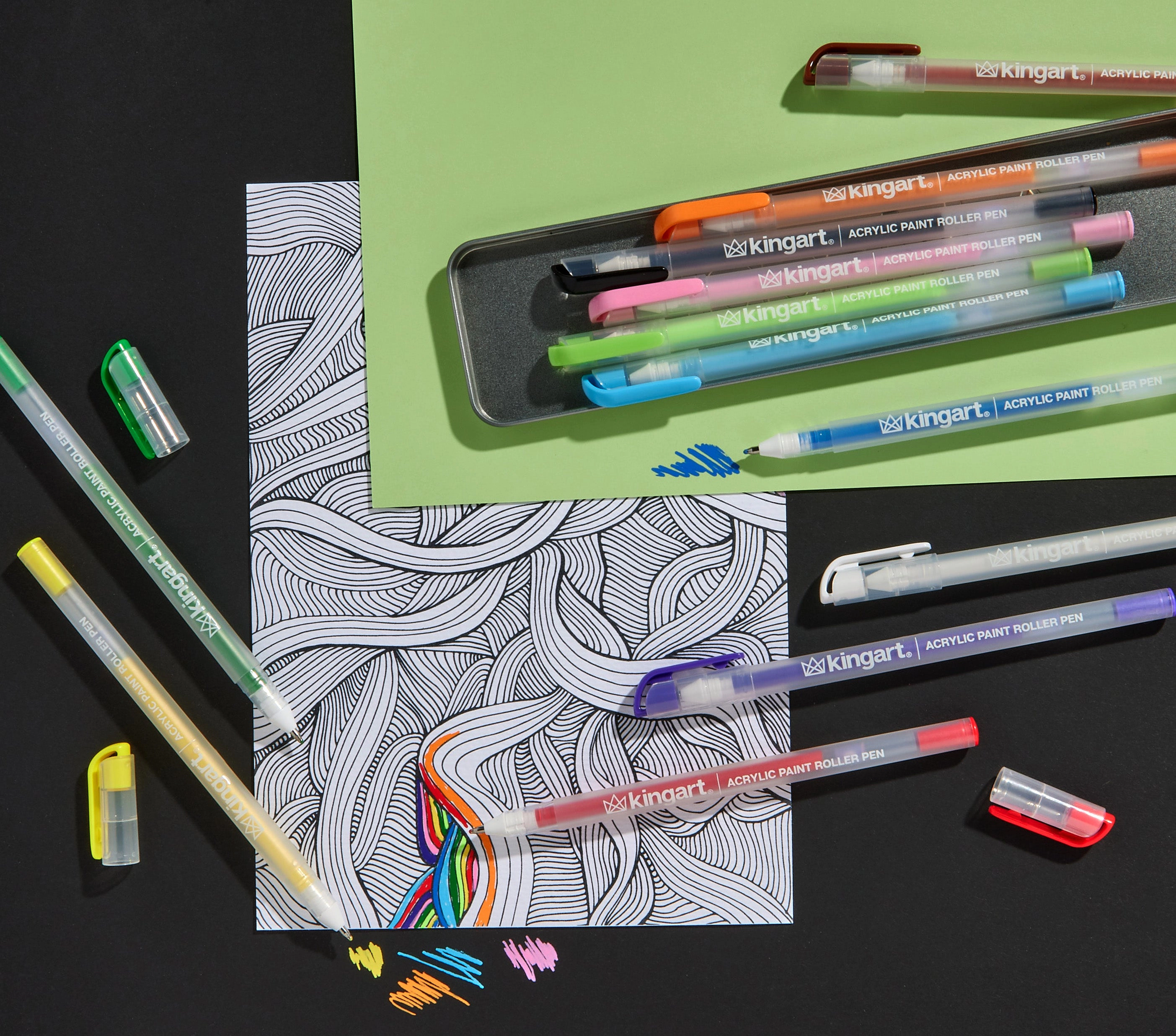 KINGART Acrylic Paint Roller Pens - 12 Classic Colors