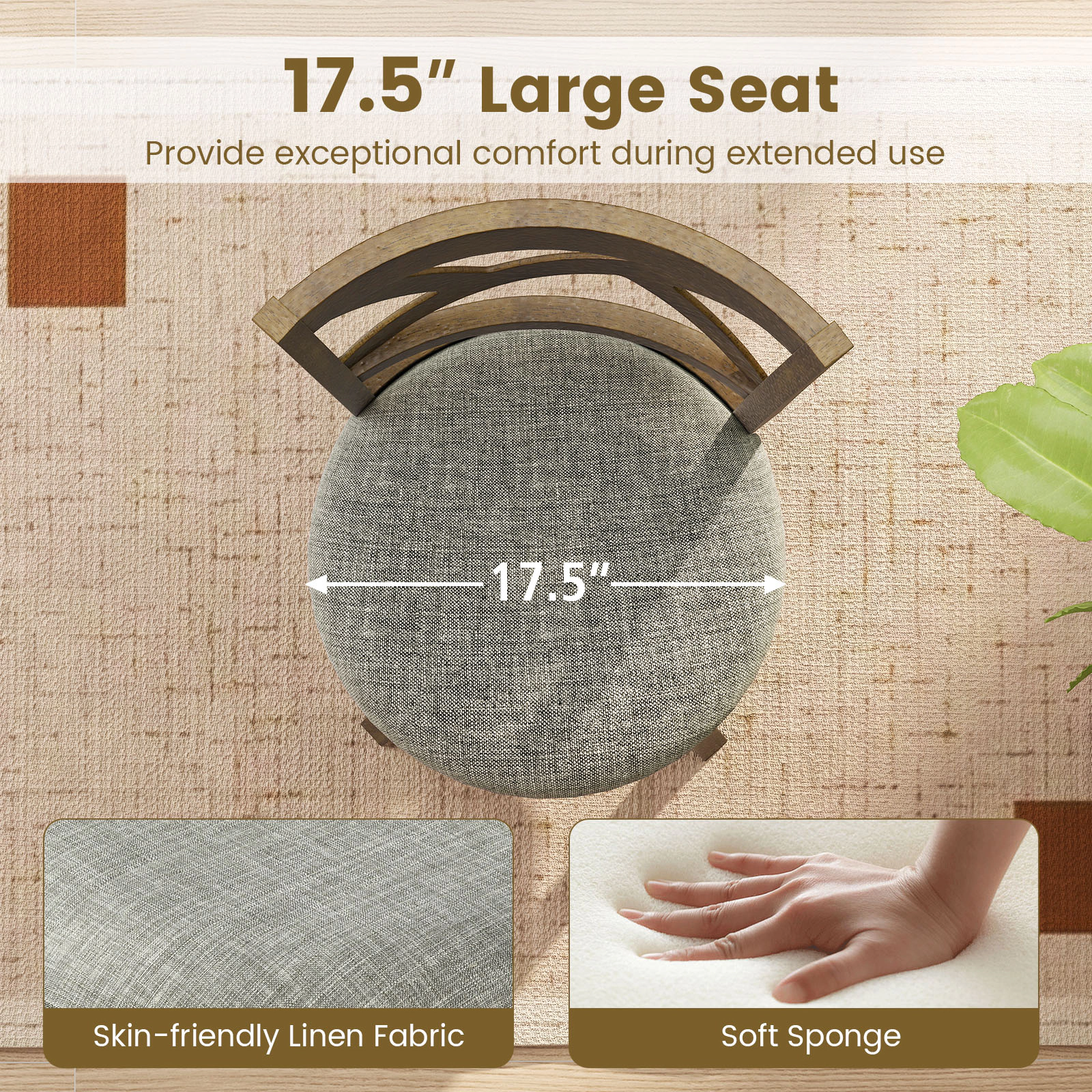 SUGIFT X-Back and Linen Padded Seat Set of 2 Antique Gray 25 in Swivel Bar Stools