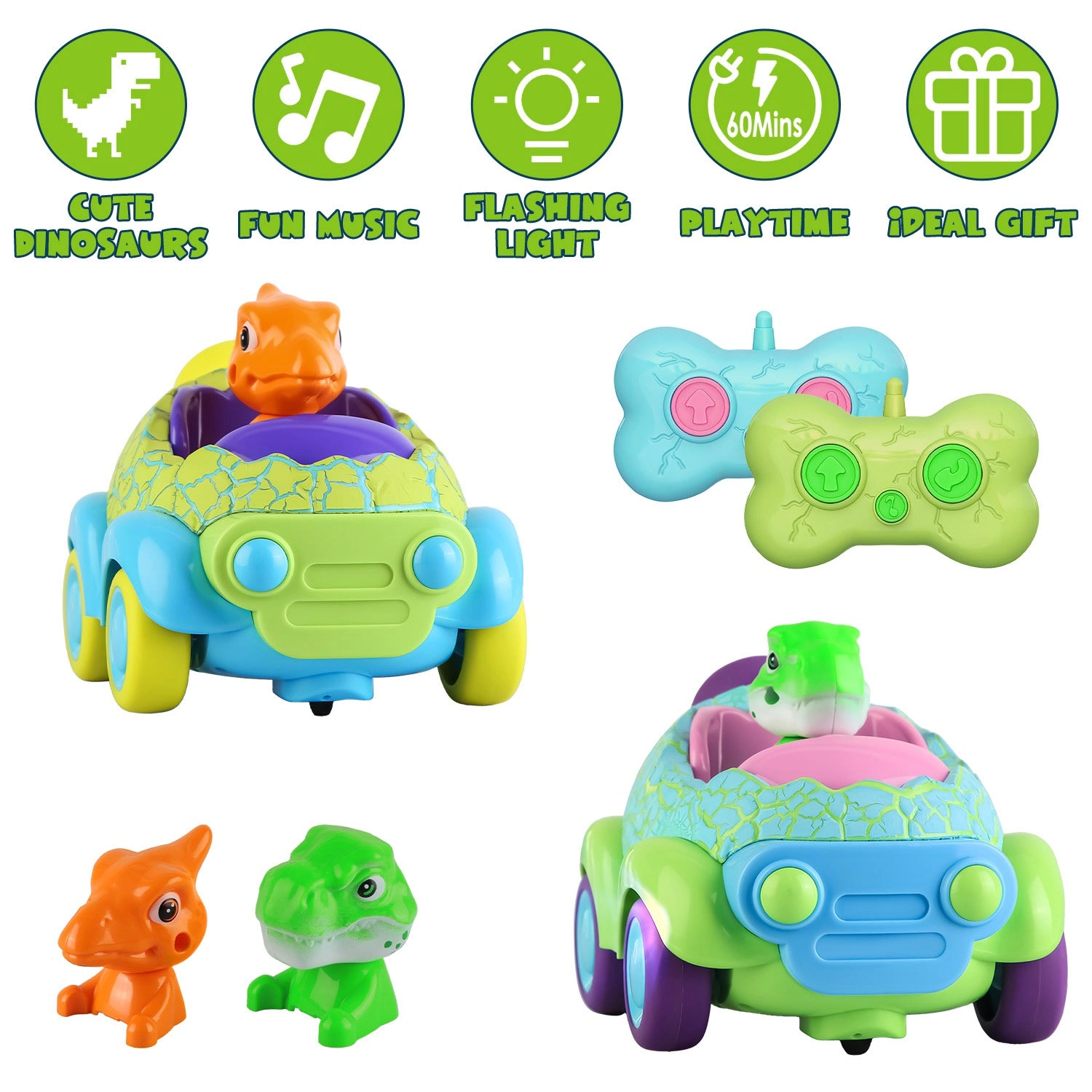 GBruno 2-Pack Rechargeable Dinosaur Remote Control Cars