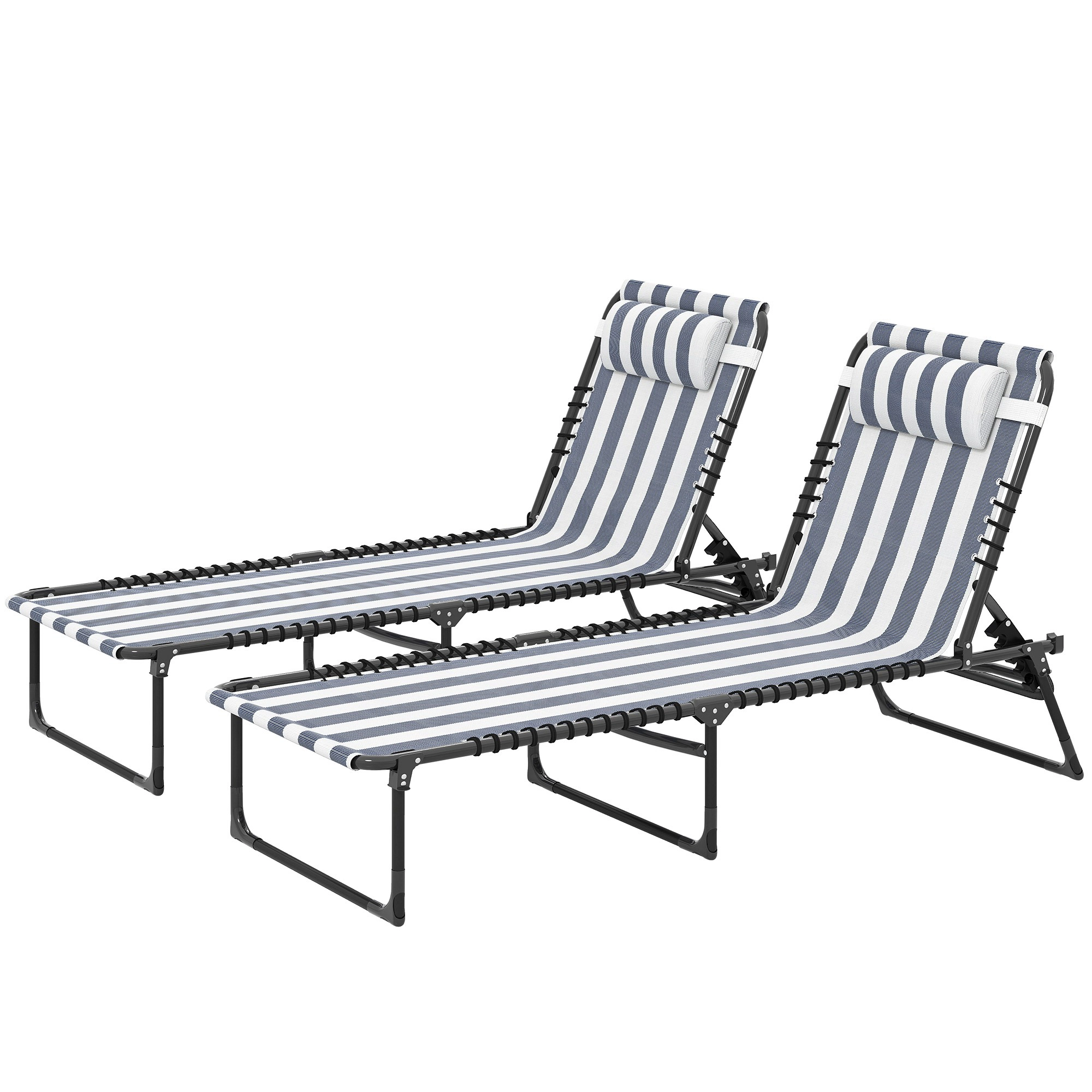 HONGGE 2 Folding Chaise Lounge Pool Chairs with 4-Position Reclining Back, Pillow, Breathable Mesh & Bungee Seat