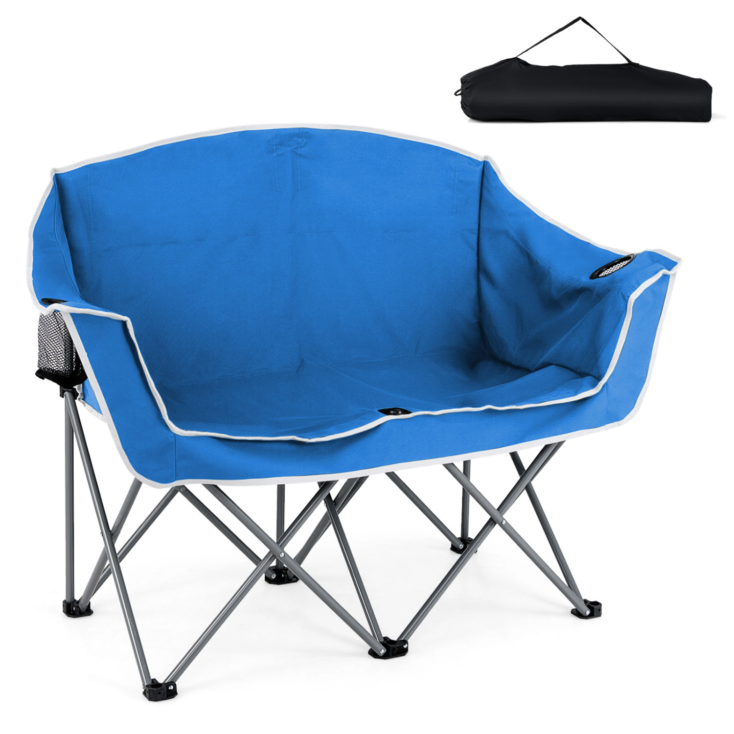 LJG Duo Camping Chair Portable Oversized Loveseat with Armrests and Cup Holders