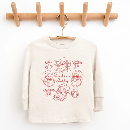 The Juniper Shop - Youth Long Sleeve Graphic T-Shirt - Feelin' Jolly Santa Outline